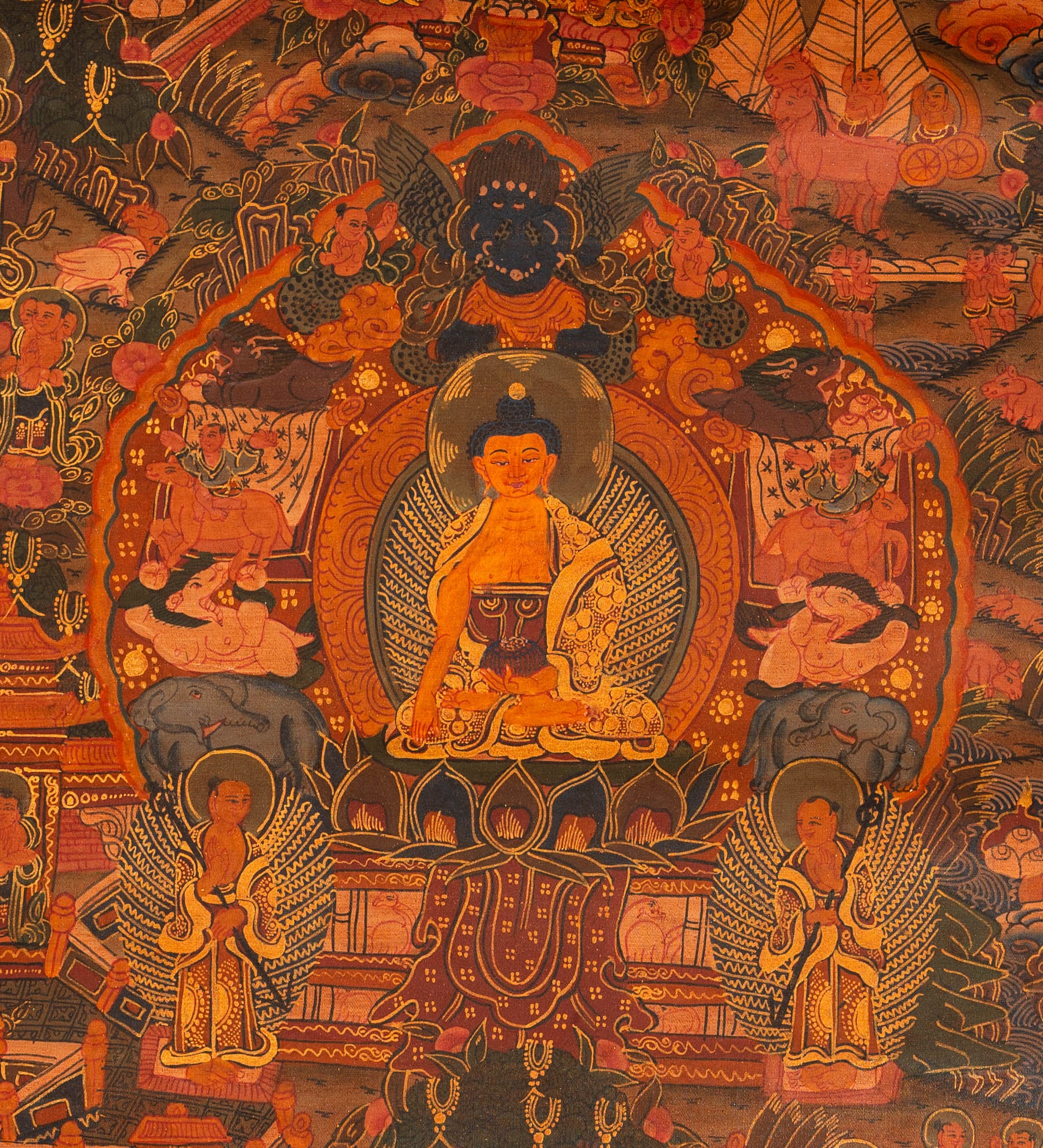 Antique Buddha Life Thangka - Handpainted Art