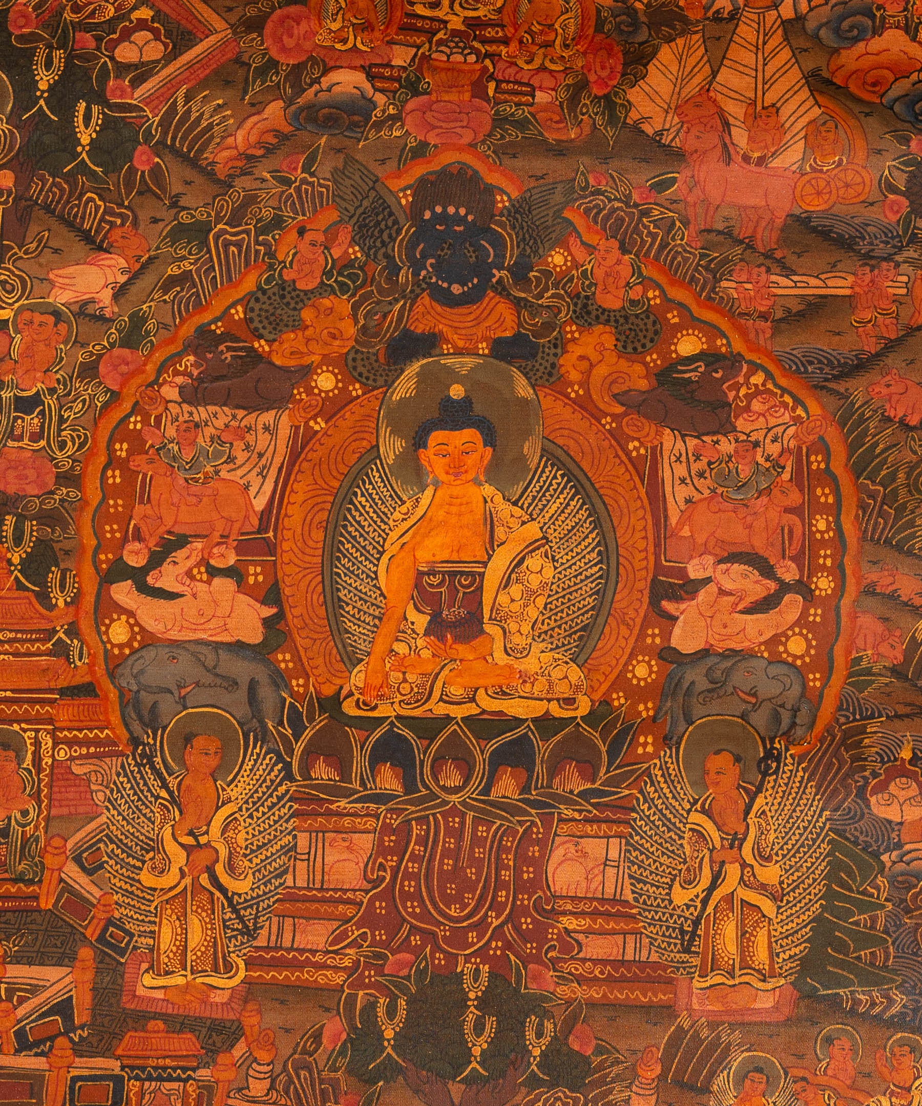 Antique Buddha Life Thangka - Handpainted Art