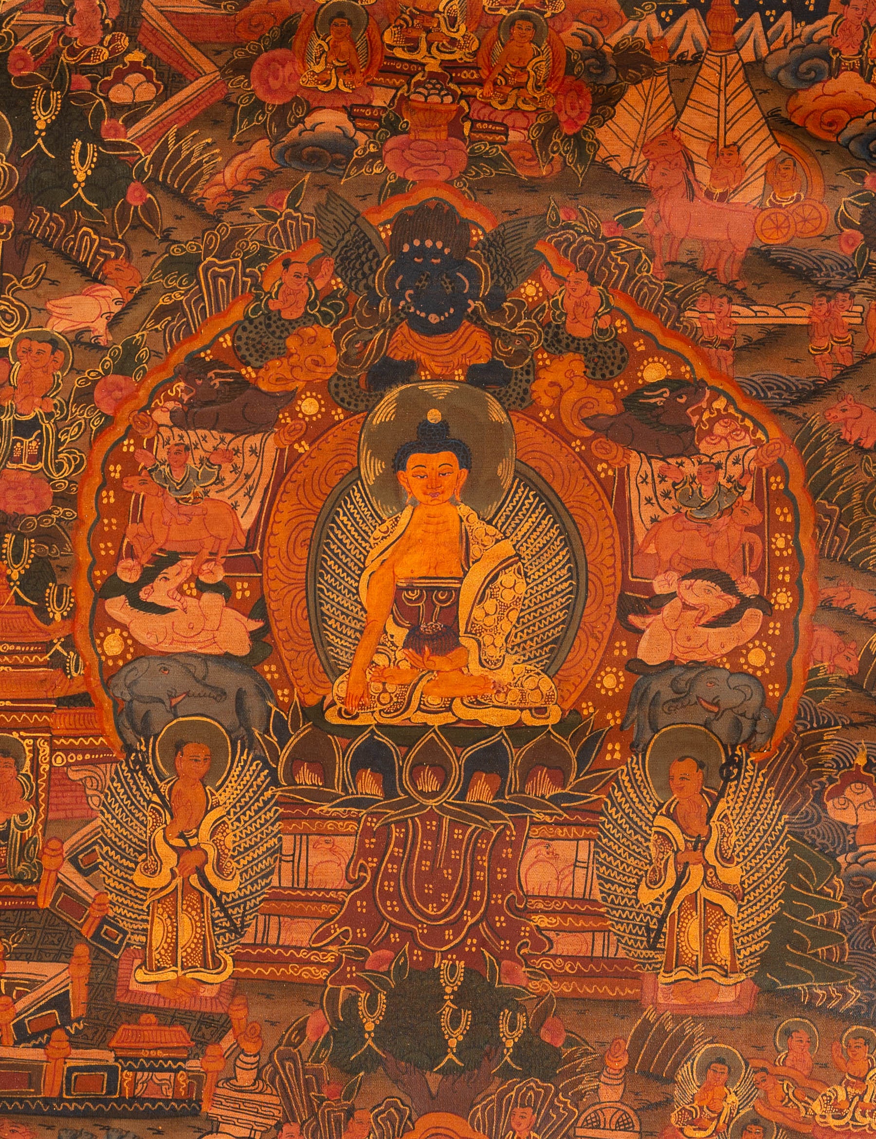 Antique Buddha Life Thangka - Handpainted Art