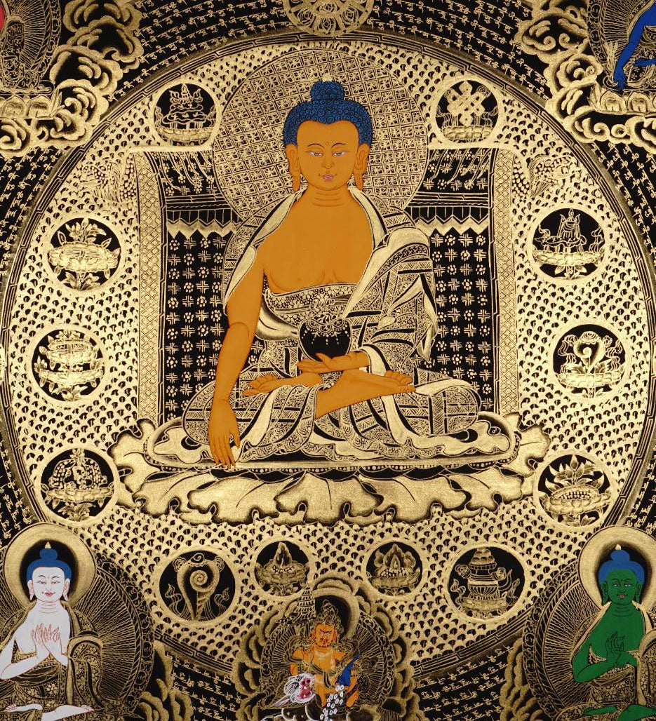 Buddha Mandala Thangka Painting - Tibetan art on Black and Gold