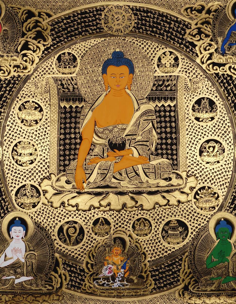 Buddha Mandala Thangka Painting - Tibetan art on Black and Gold