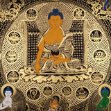 Buddha Mandala Thangka Painting - Tibetan art on Black and Gold
