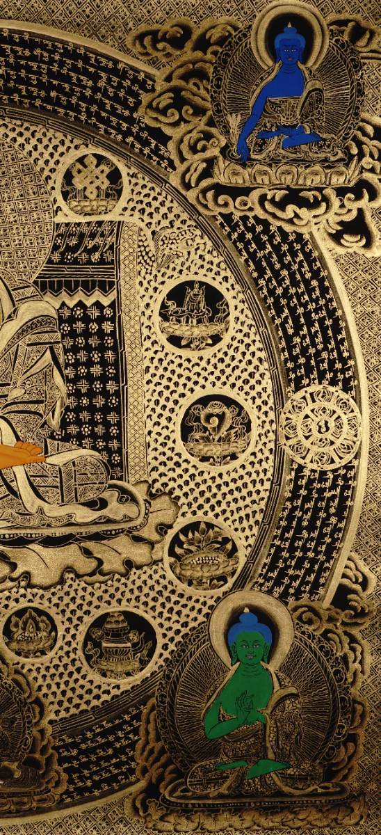 Buddha Mandala Thangka Painting - Tibetan art on Black and Gold
