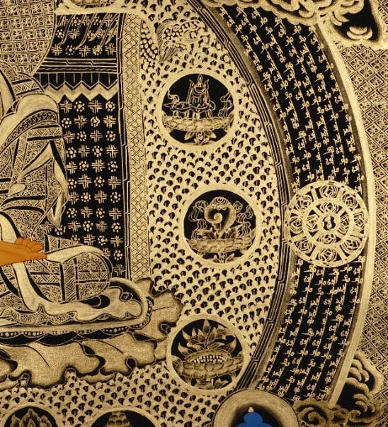 Buddha Mandala Thangka Painting - Tibetan art on Black and Gold