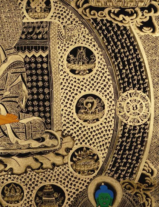 Buddha Mandala Thangka Painting - Tibetan art on Black and Gold