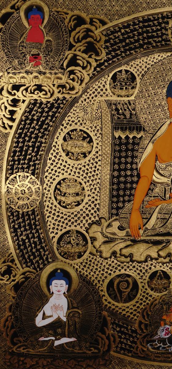 Buddha Mandala Thangka Painting - Tibetan art on Black and Gold