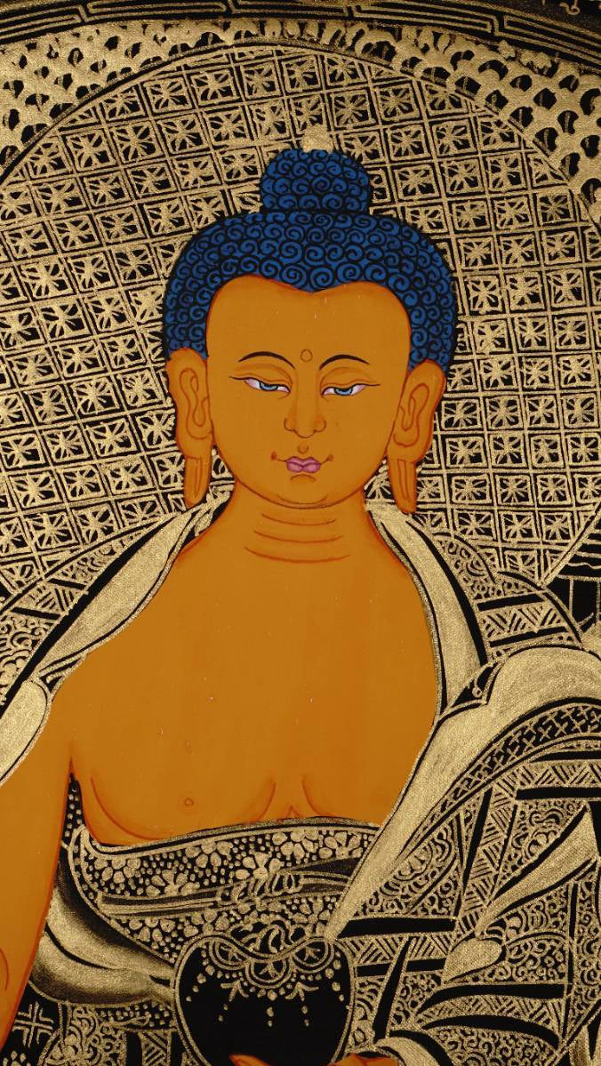Buddha Mandala Thangka Painting - Tibetan art on Black and Gold