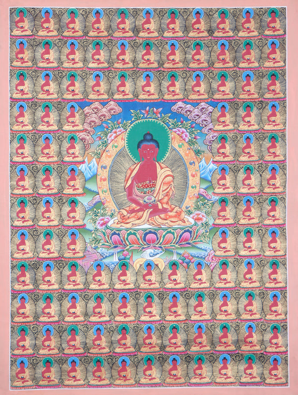 108 Amitabha Buddha Thangka is an effective visual aid for meditation, contemplation, and devotion.