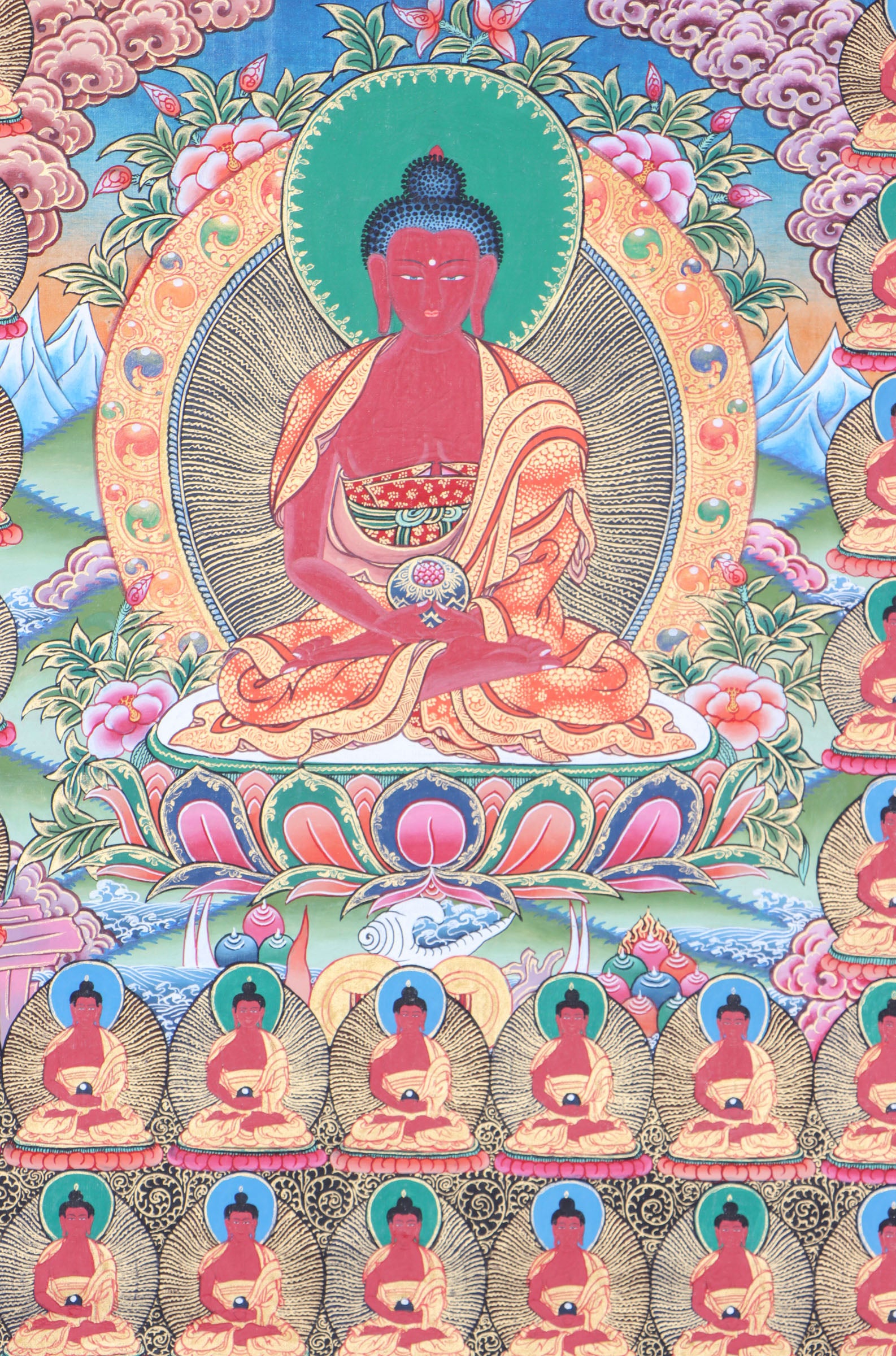 108 Buddha Thangka is an effective visual aid for meditation, contemplation, and devotion.