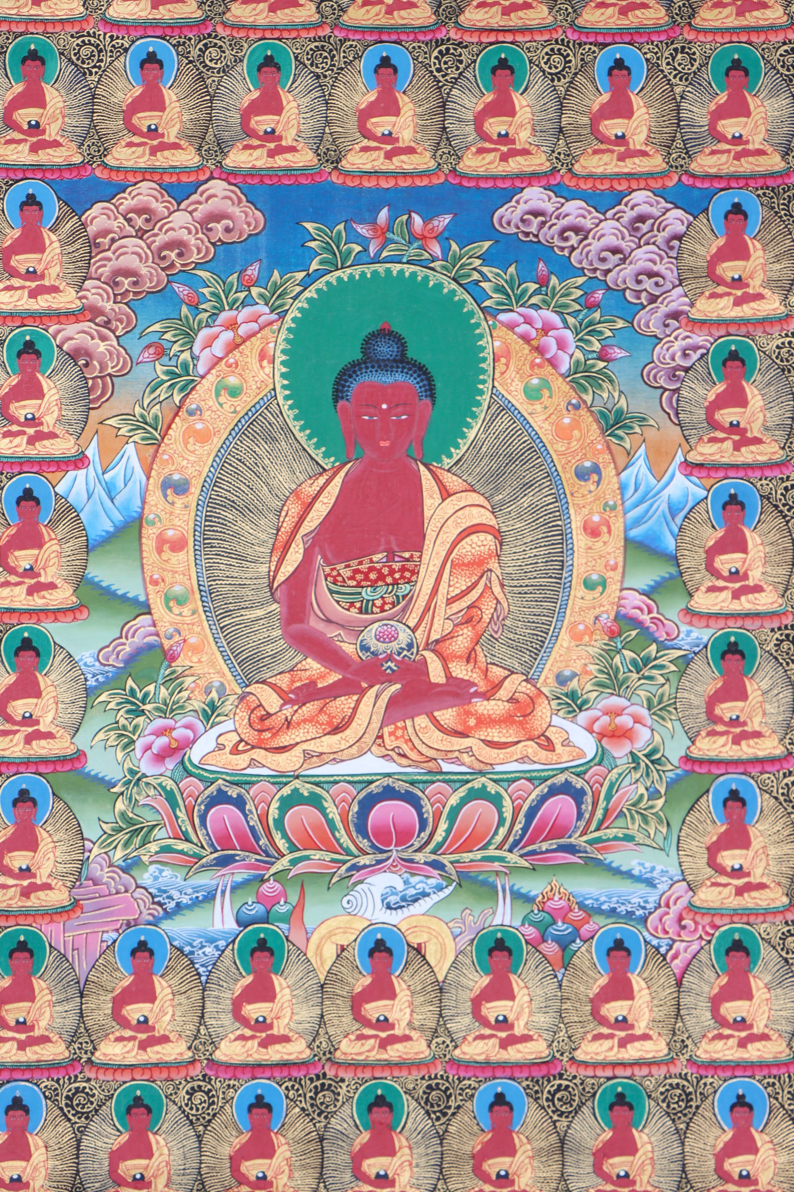 108 Buddha Thangka is an effective visual aid for meditation, contemplation, and devotion.