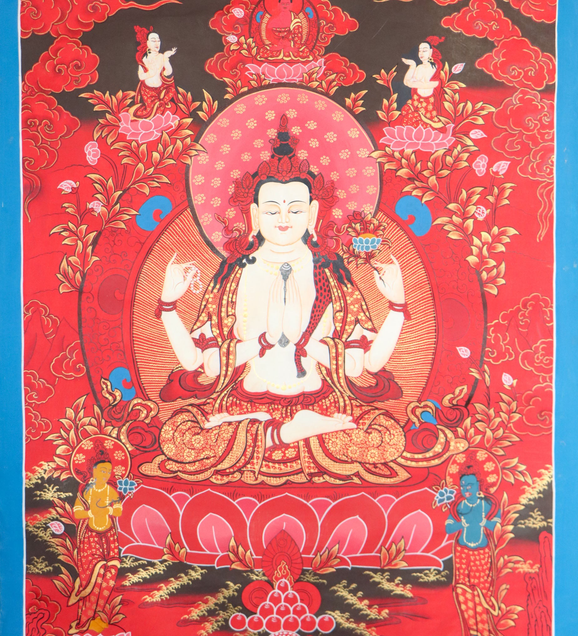 Chengreshi Thangka is a great tool for meditation and a devotional tool.