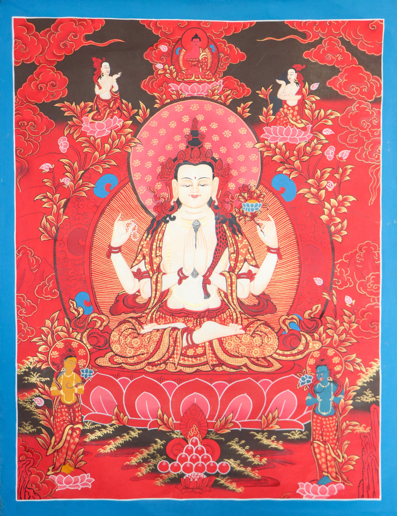 Chengreshi Thangka is a great tool for meditation and a devotional tool.