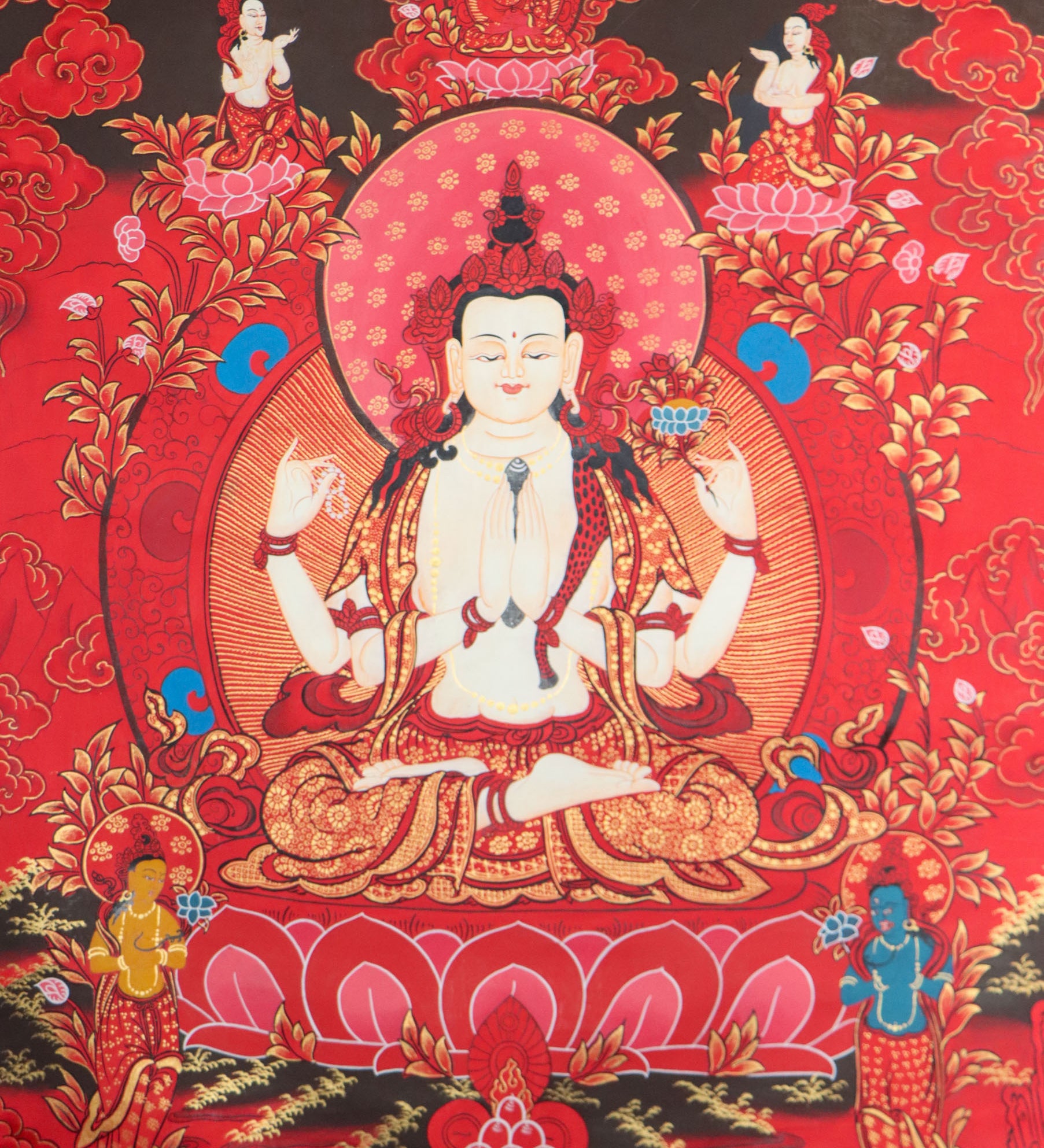 Chengreshi Thangka is a great tool for meditation and a devotional tool.