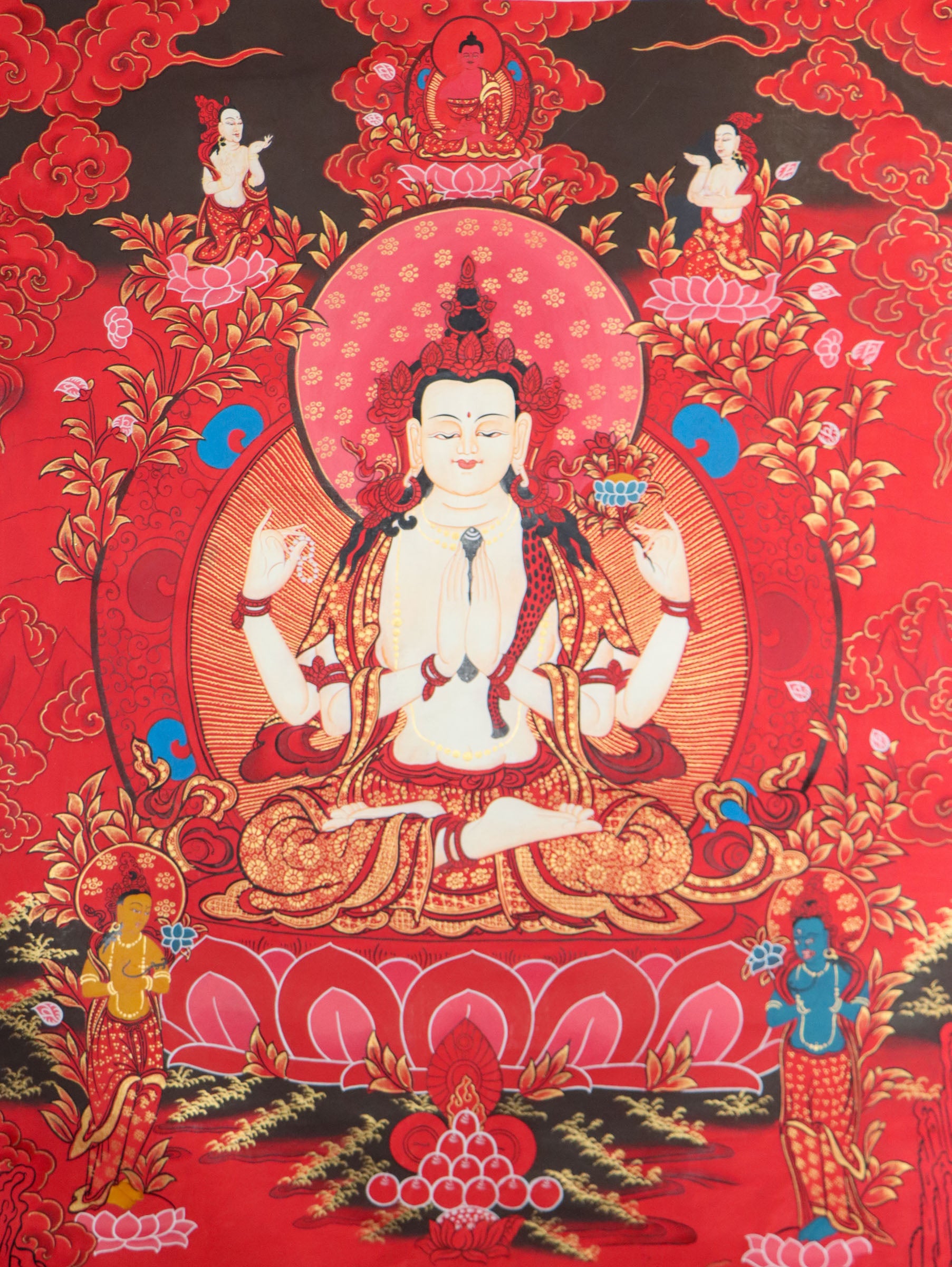 Chengreshi Thangka is a great tool for meditation and a devotional tool.