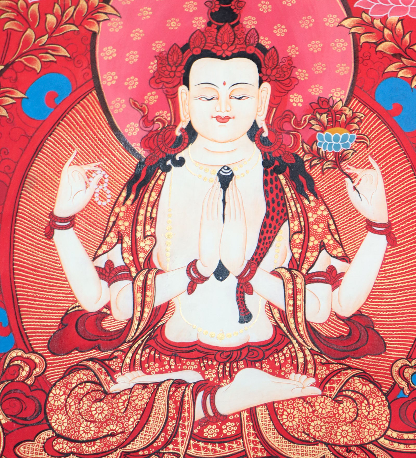 Chengreshi Thangka is a great tool for meditation and a devotional tool.