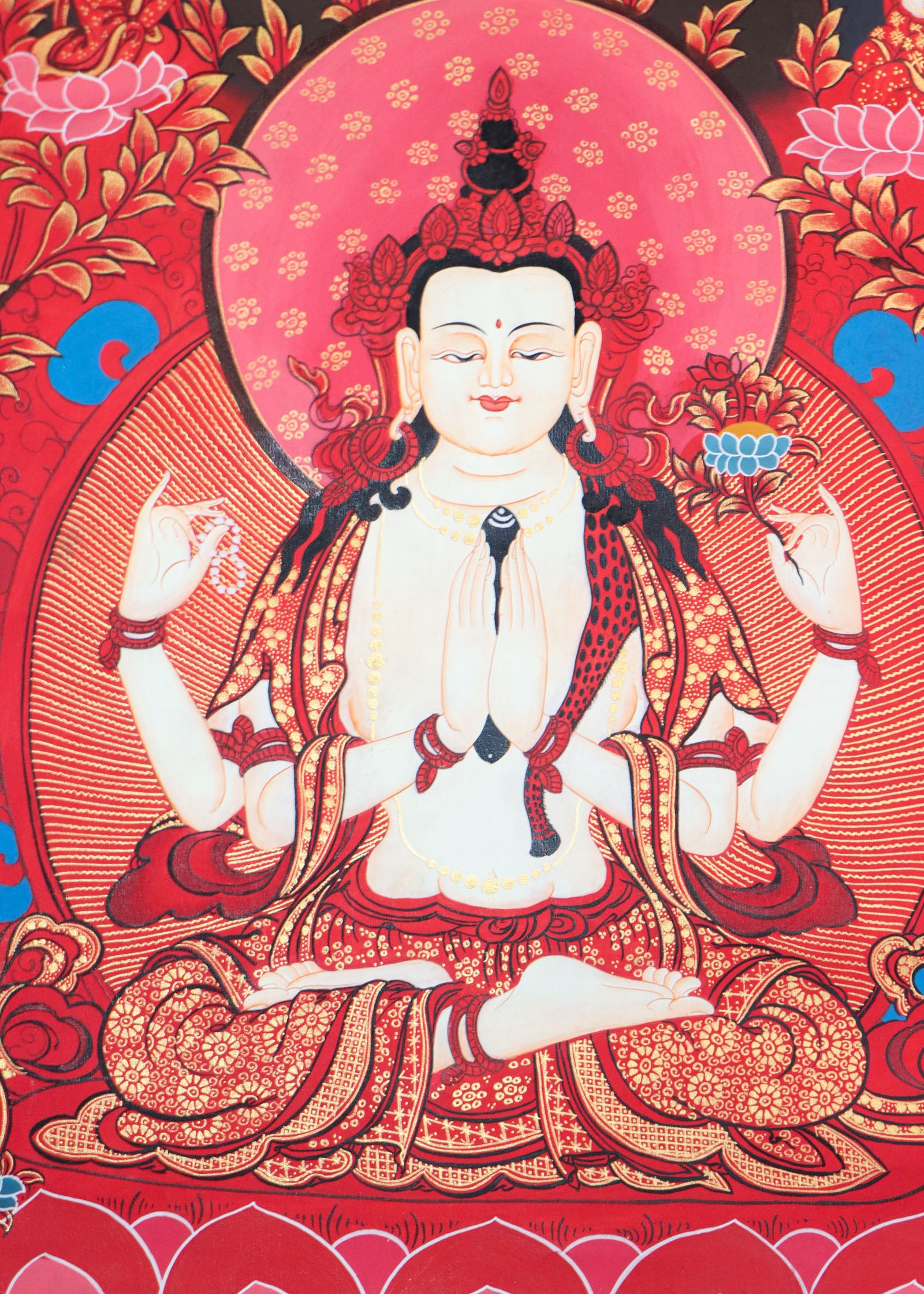 Chengreshi Thangka is a great tool for meditation and a devotional tool.