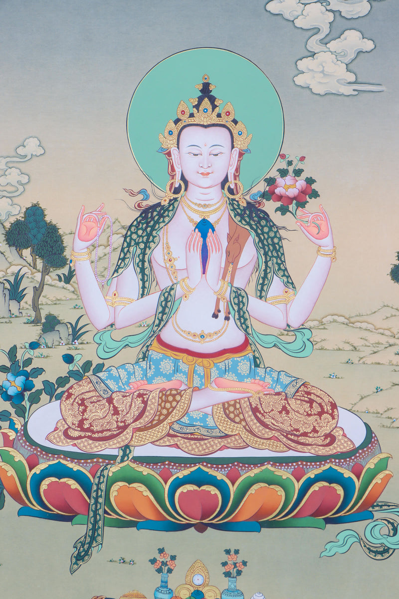 Chenrezig, the Bodhisattva of Compassion, representing boundless benevolence and mercy.  