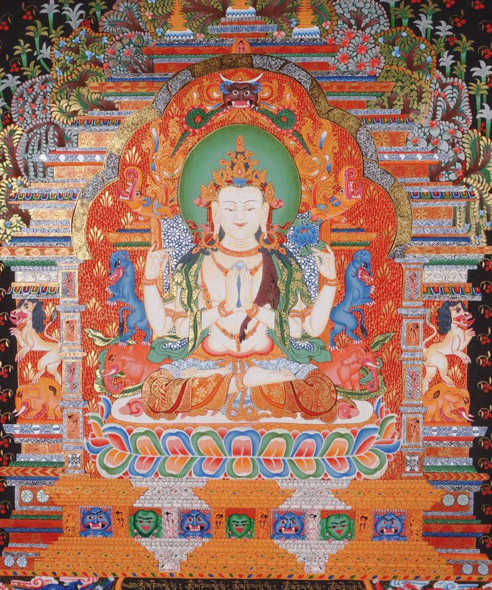 Chenrezig Thangka Painting - Tibetan Art
