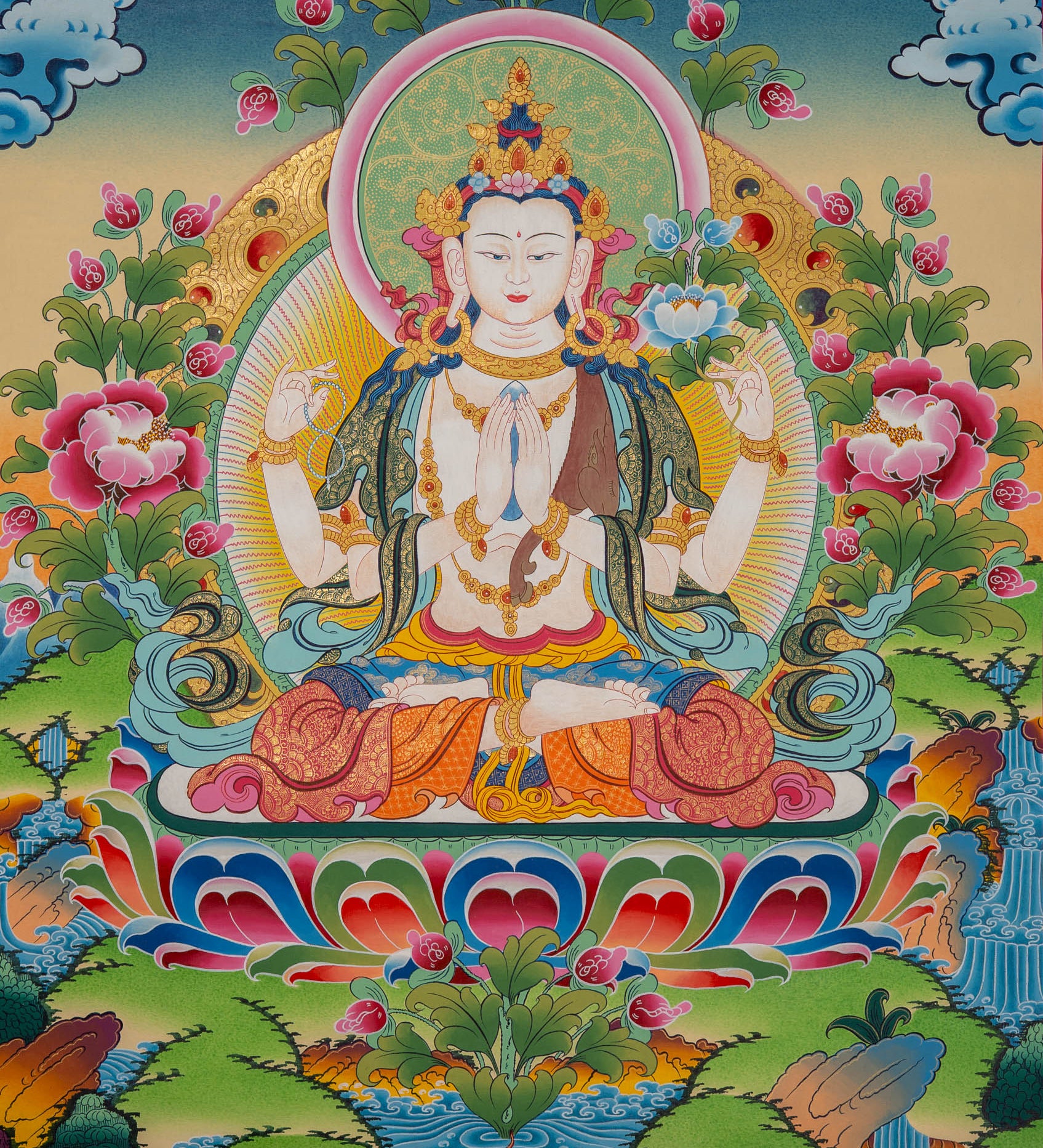 Tibetan Chenrezig Painting - Handpainted Art