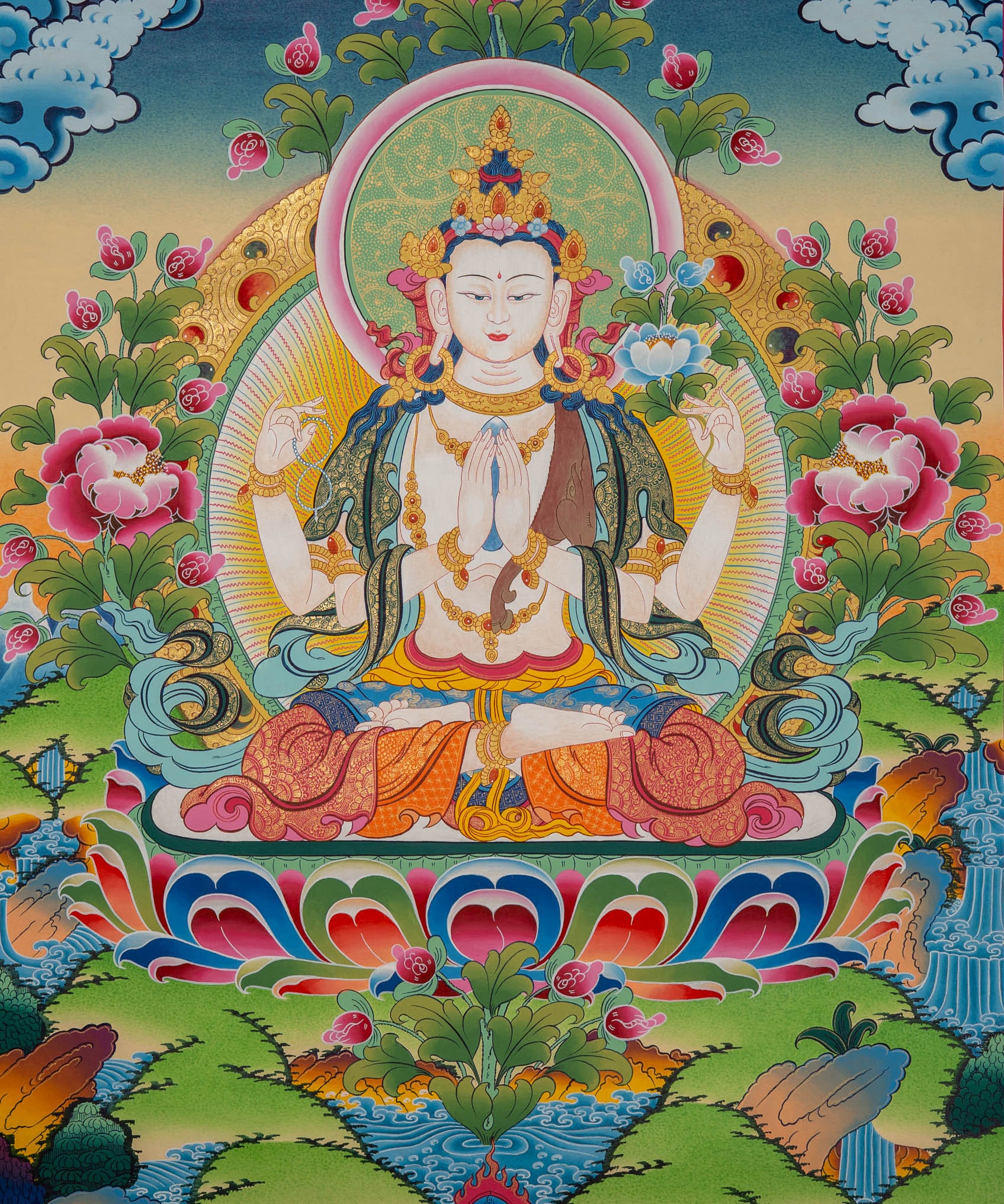 Tibetan Chenrezig Painting - Handpainted Art