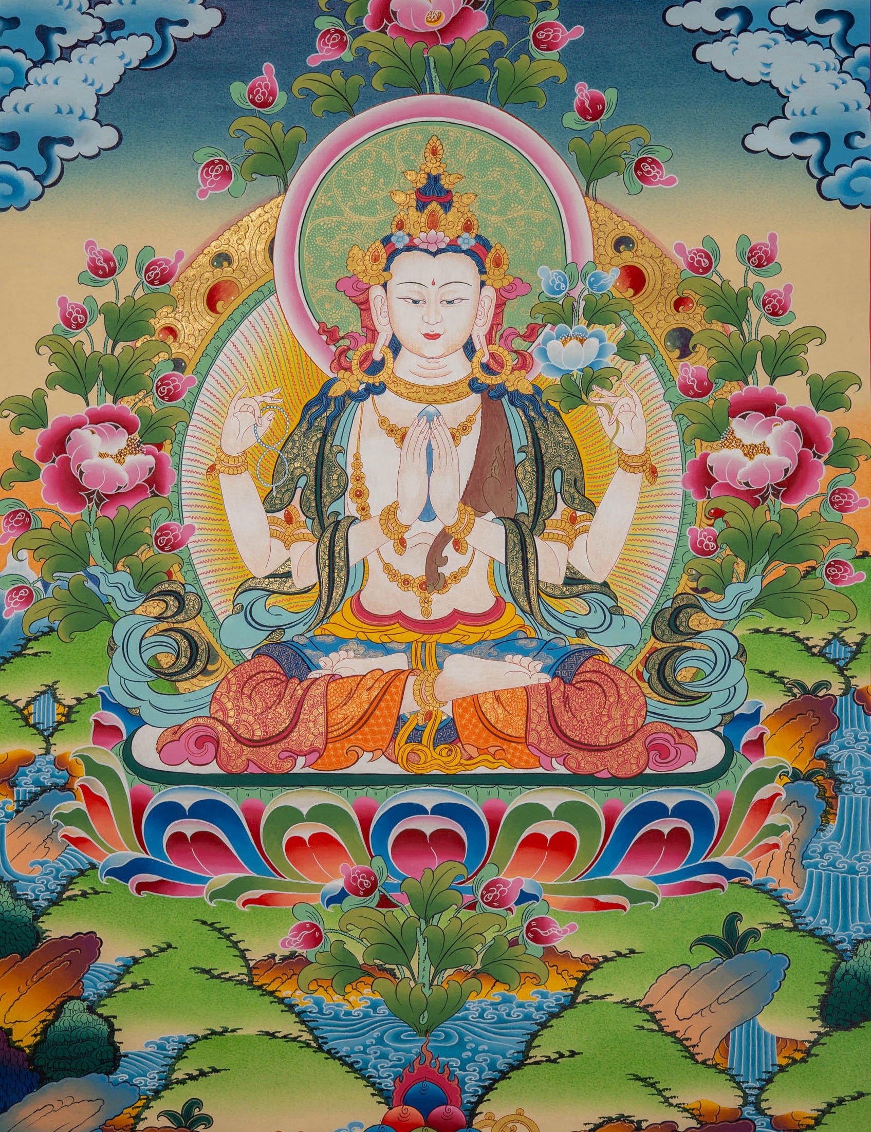 Tibetan Chenrezig Painting - Handpainted Art