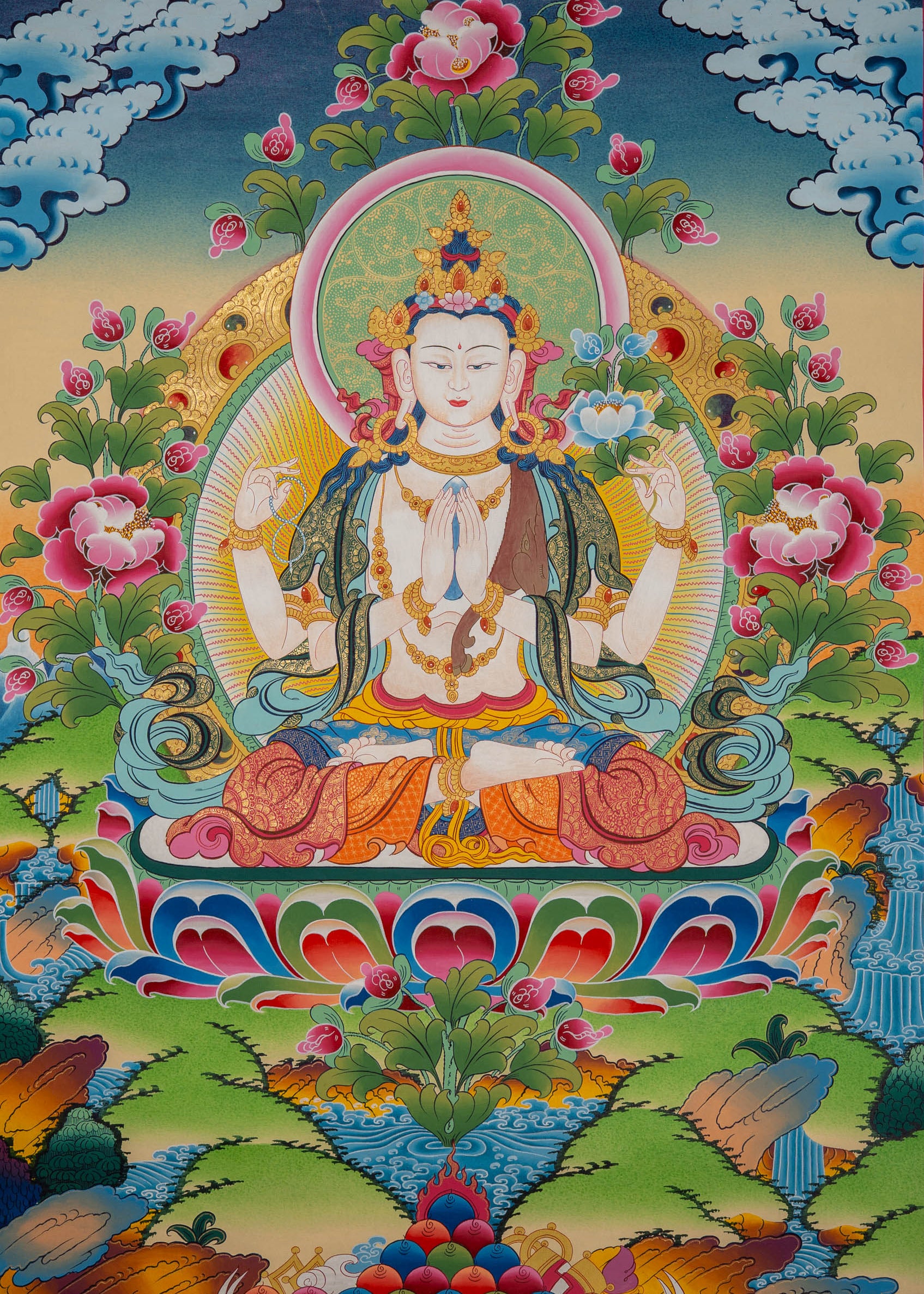 Tibetan Chenrezig Painting - Handpainted Art