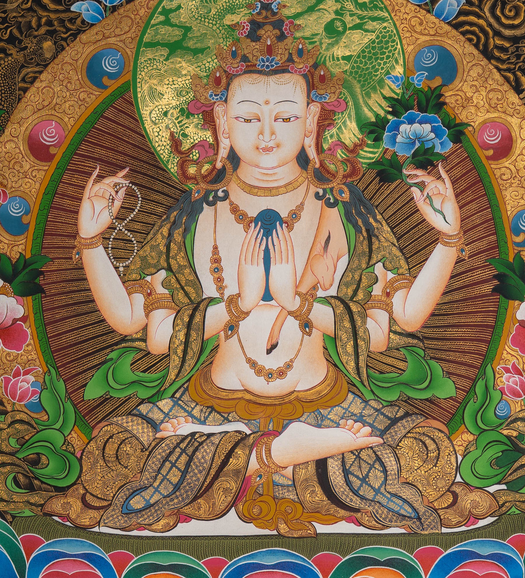 Chenrezig Thangka Painting for wall hanging decor.
