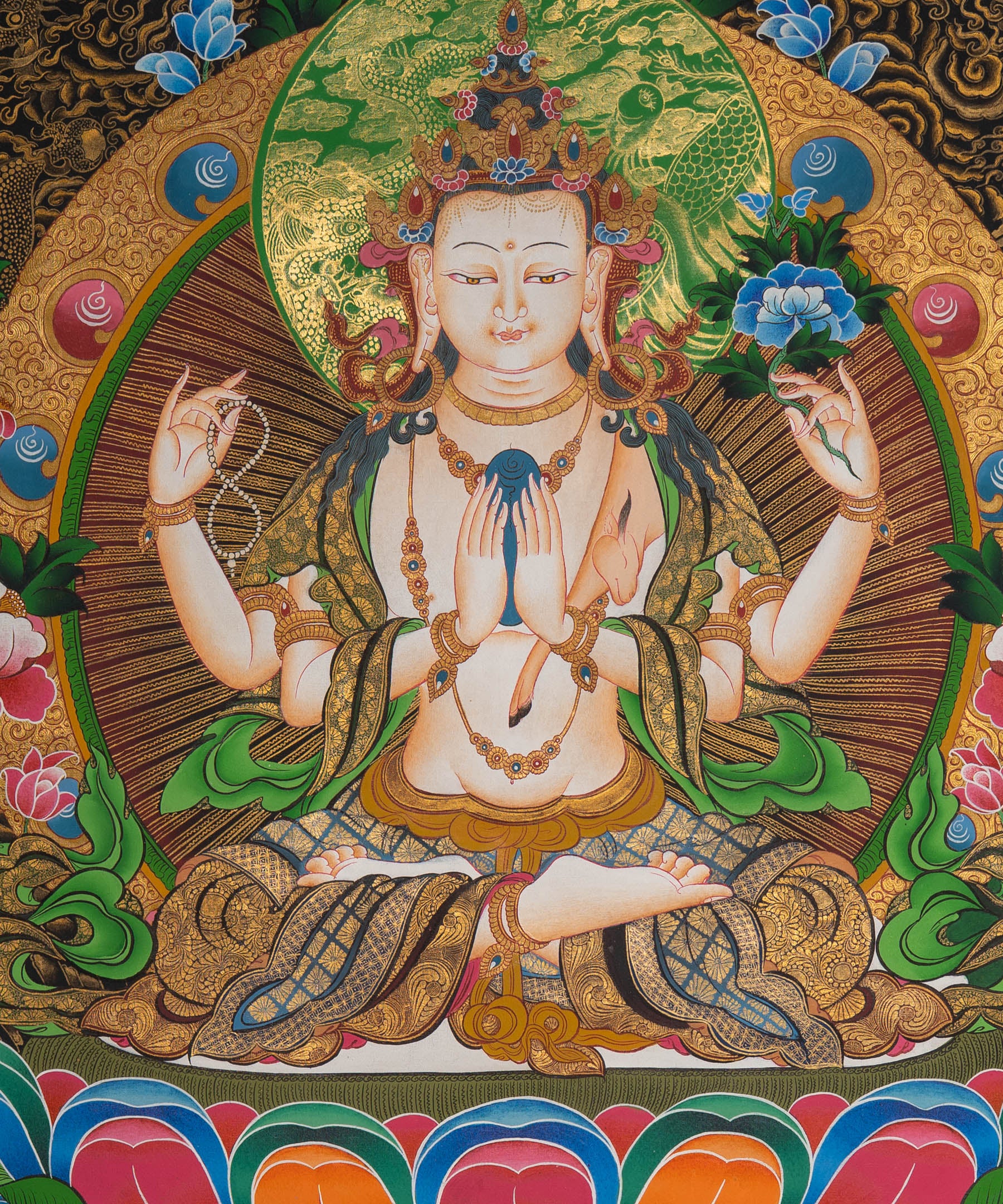 Chenrezig Thangka Painting for wall hanging decor.
