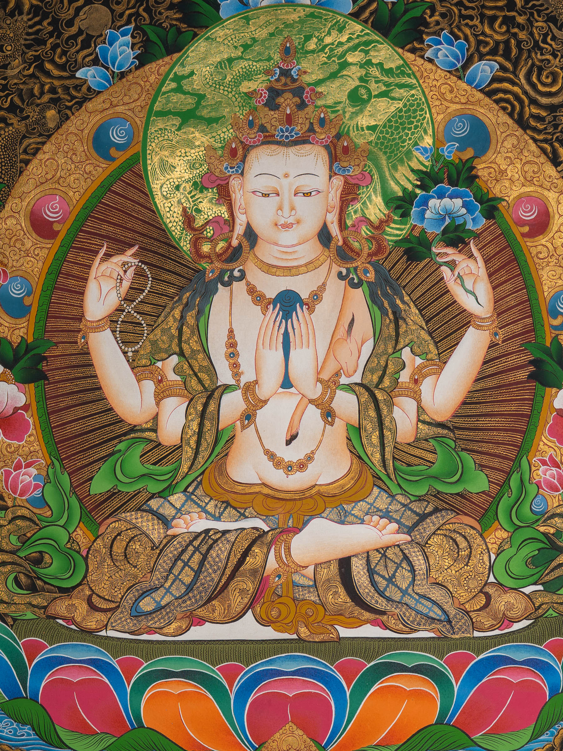Chenrezig Thangka Painting for wall hanging decor.