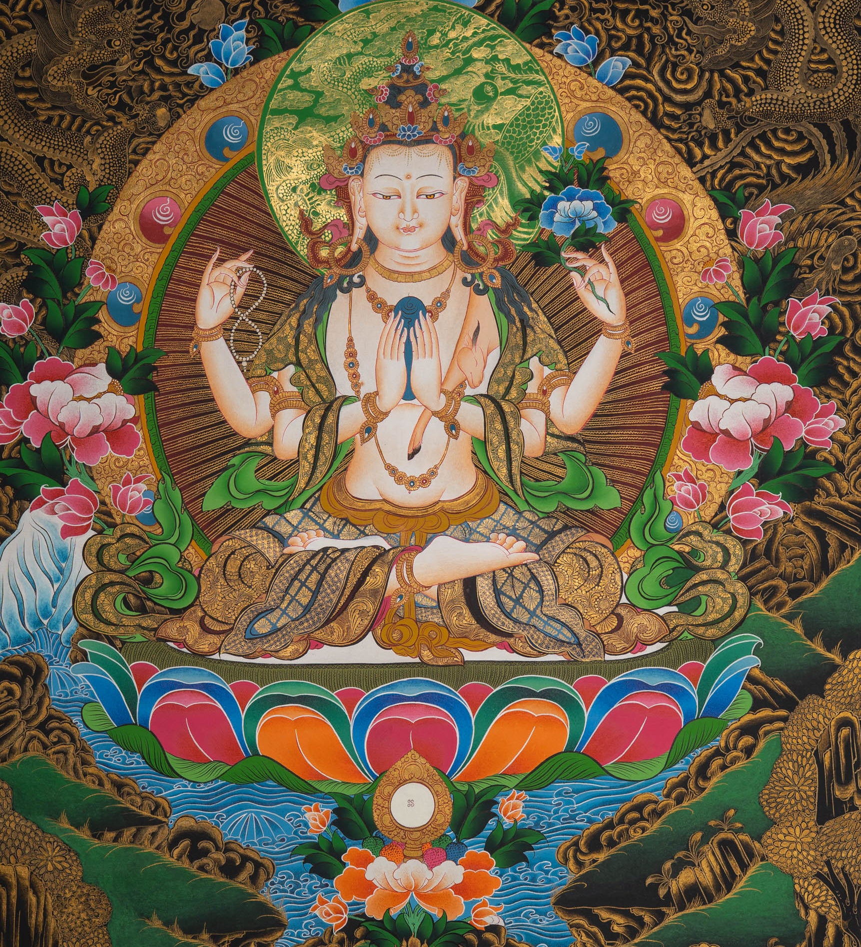 Chenrezig Thangka Painting for wall hanging decor.