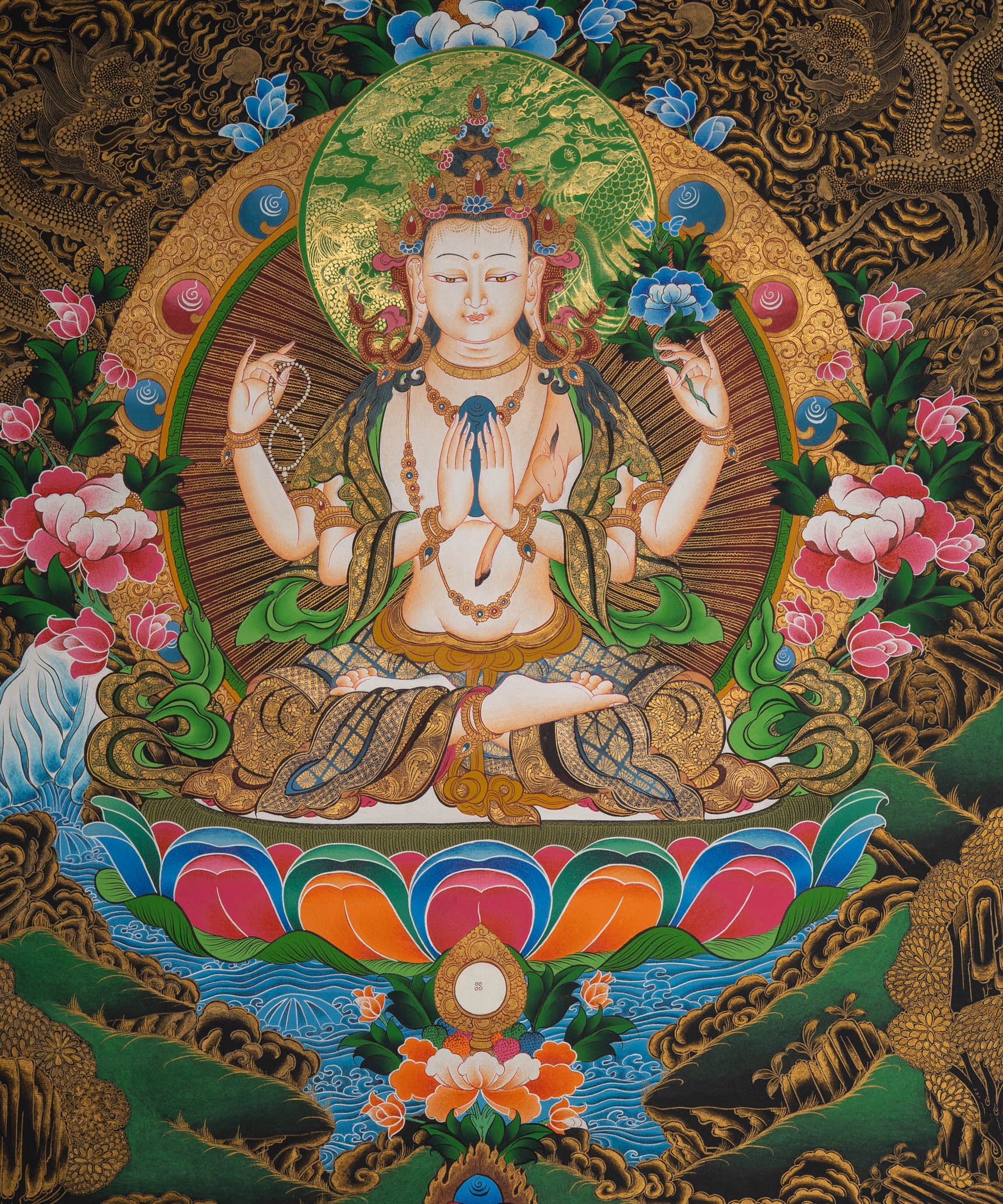 Chenrezig Thangka Painting for wall hanging decor.