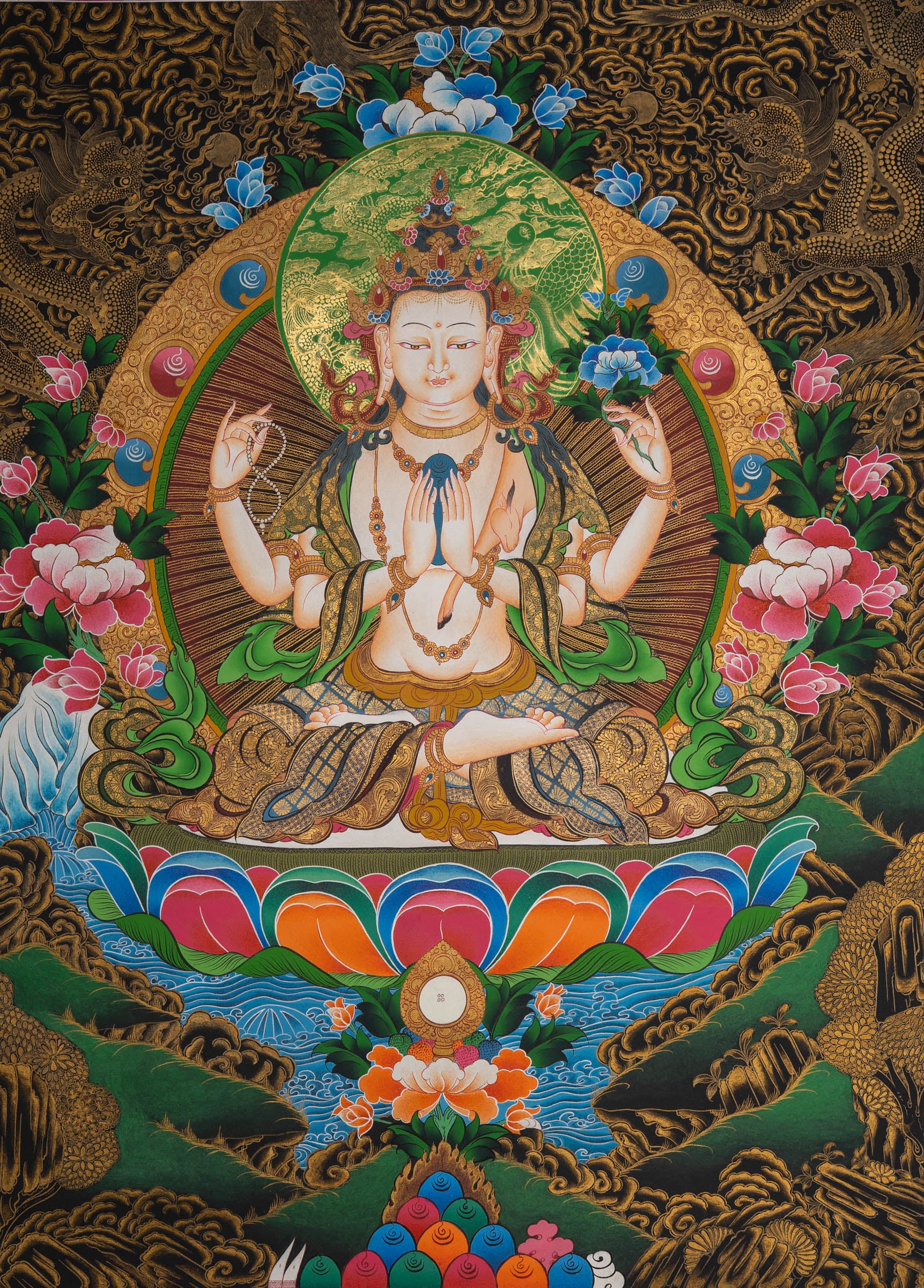 Chenrezig Thangka Painting for wall hanging decor.