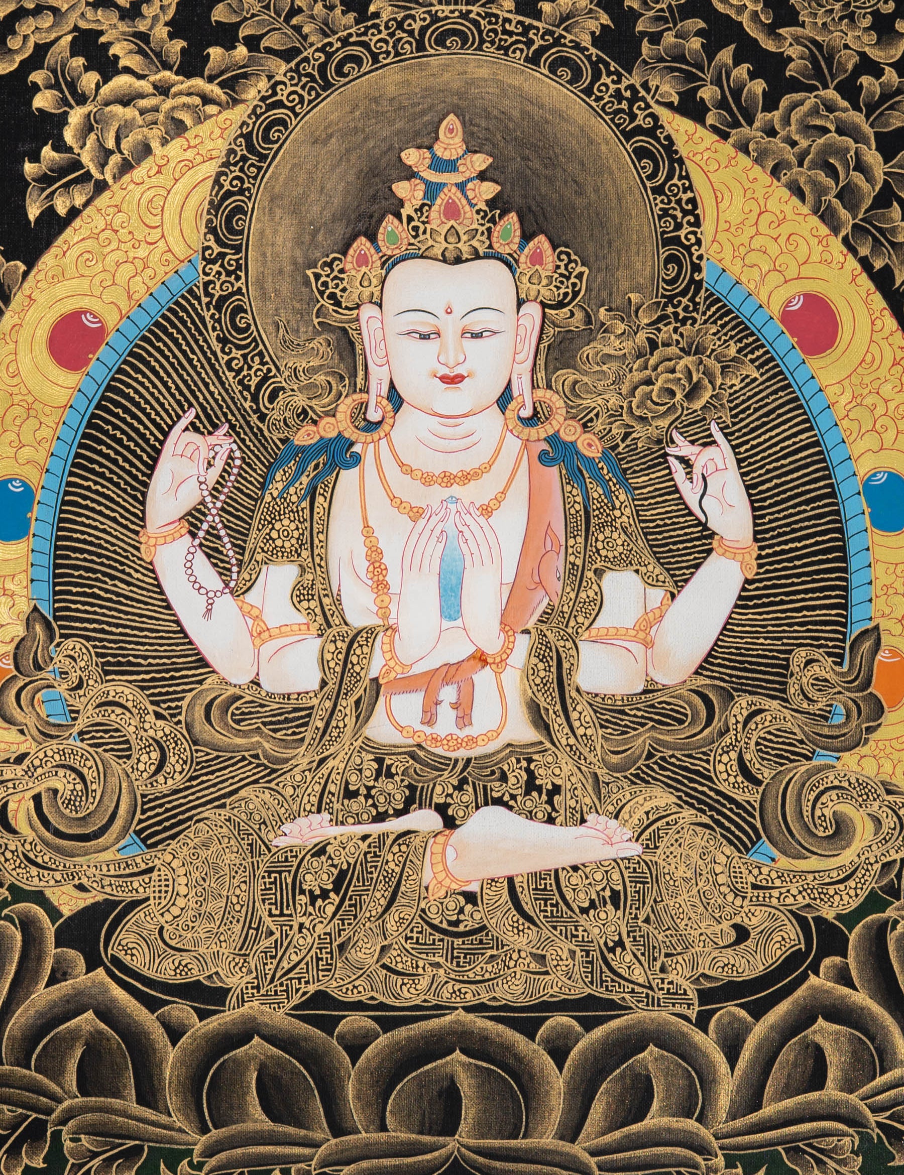 Thangka Painting of Chenrezig - Handpainted Art