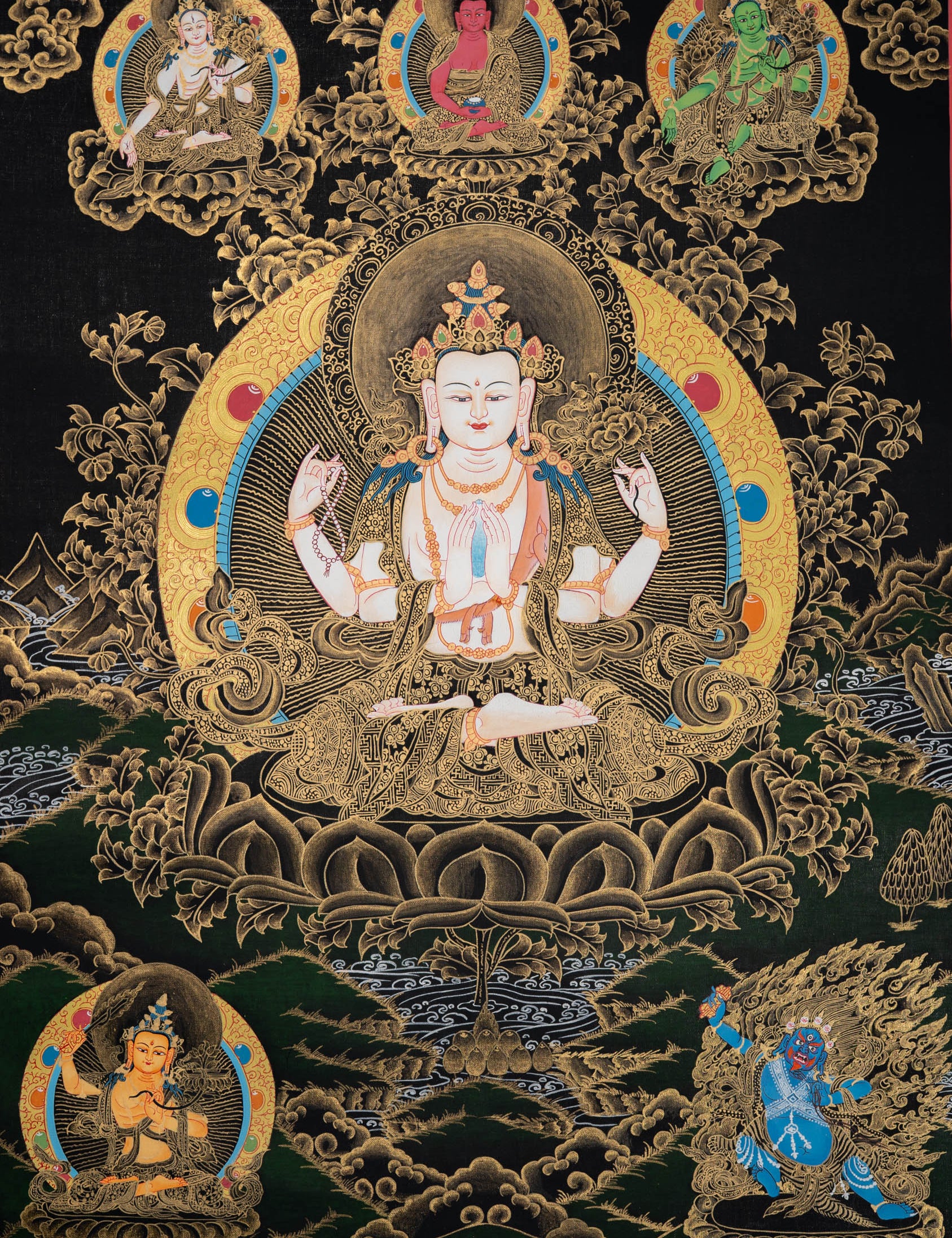 Thangka Painting of Chenrezig - Handpainted Art