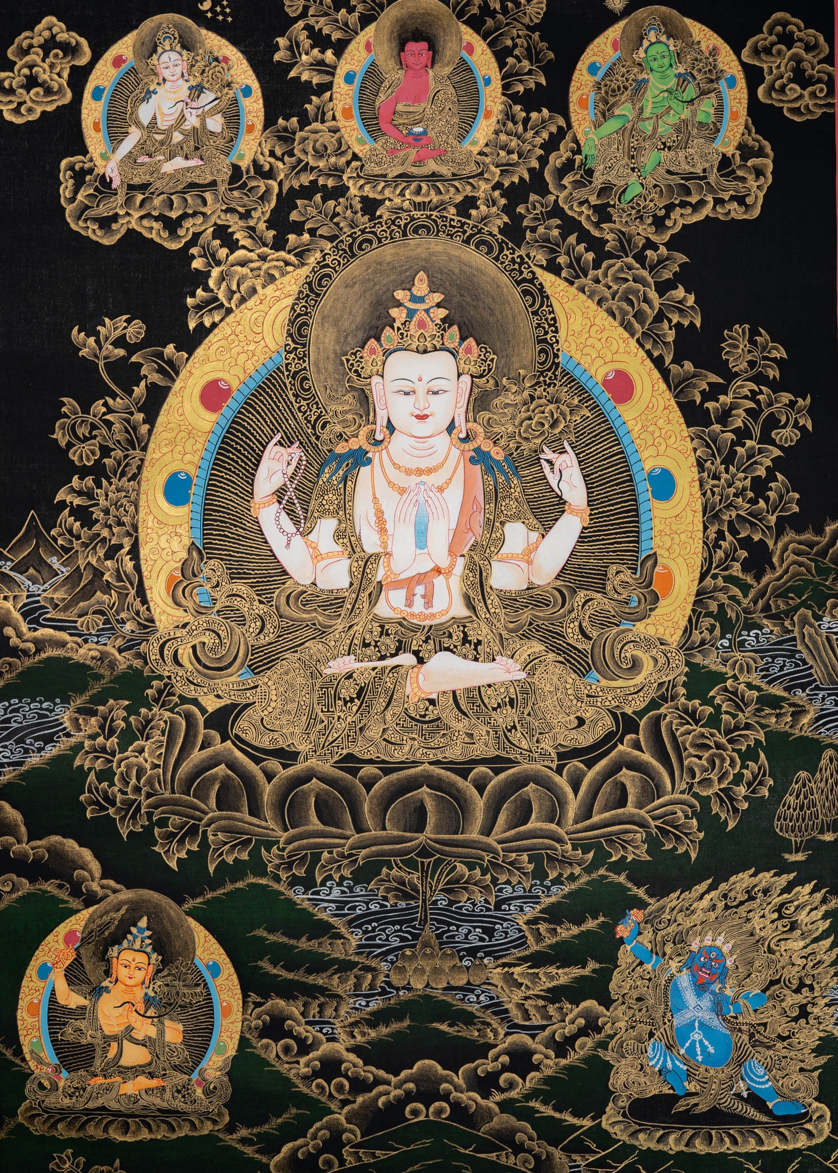 Thangka Painting of Chenrezig - Handpainted Art