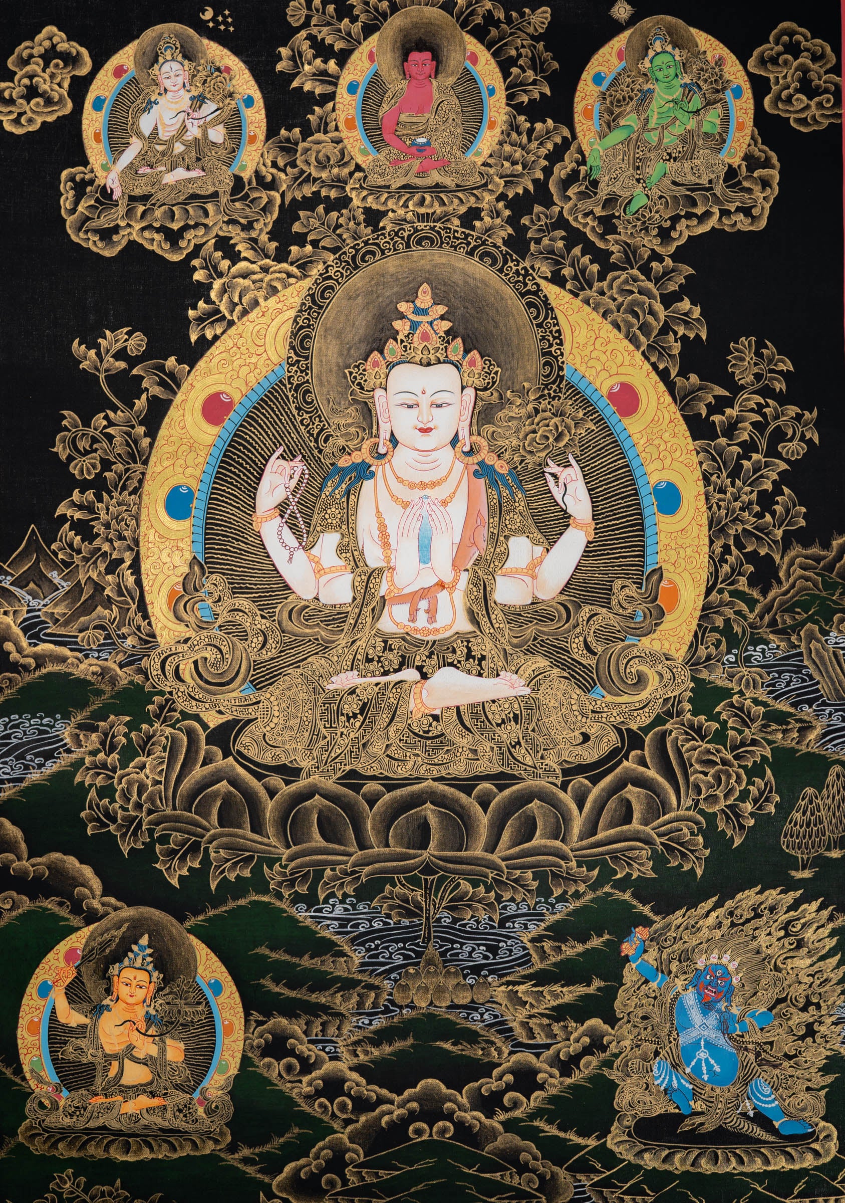 Thangka Painting of Chenrezig - Handpainted Art