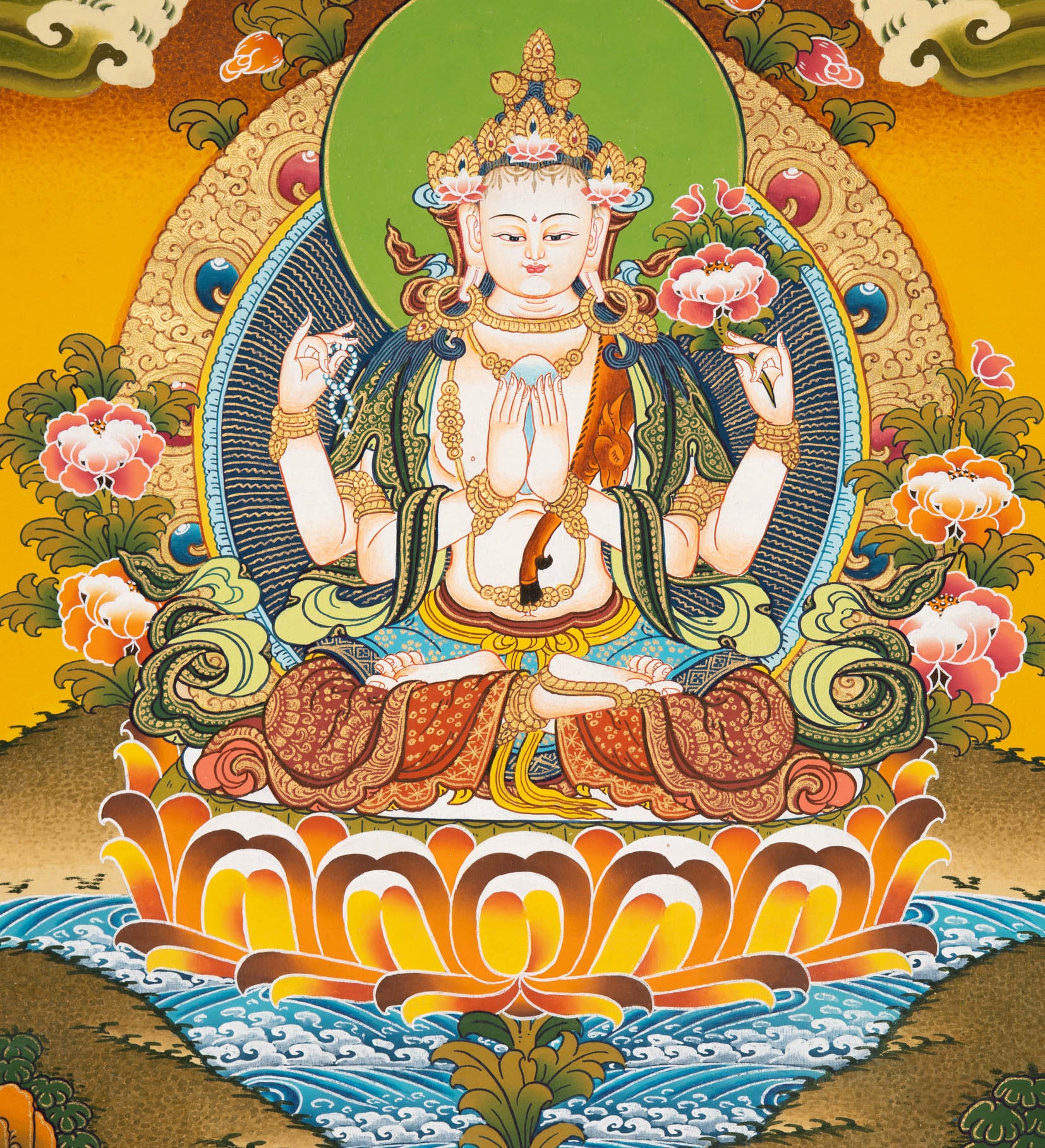 Chenrezig Thangka Painting –  Tibetan Art for Compassion