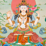 Chenrezig Thangka Painting  - handpainted art