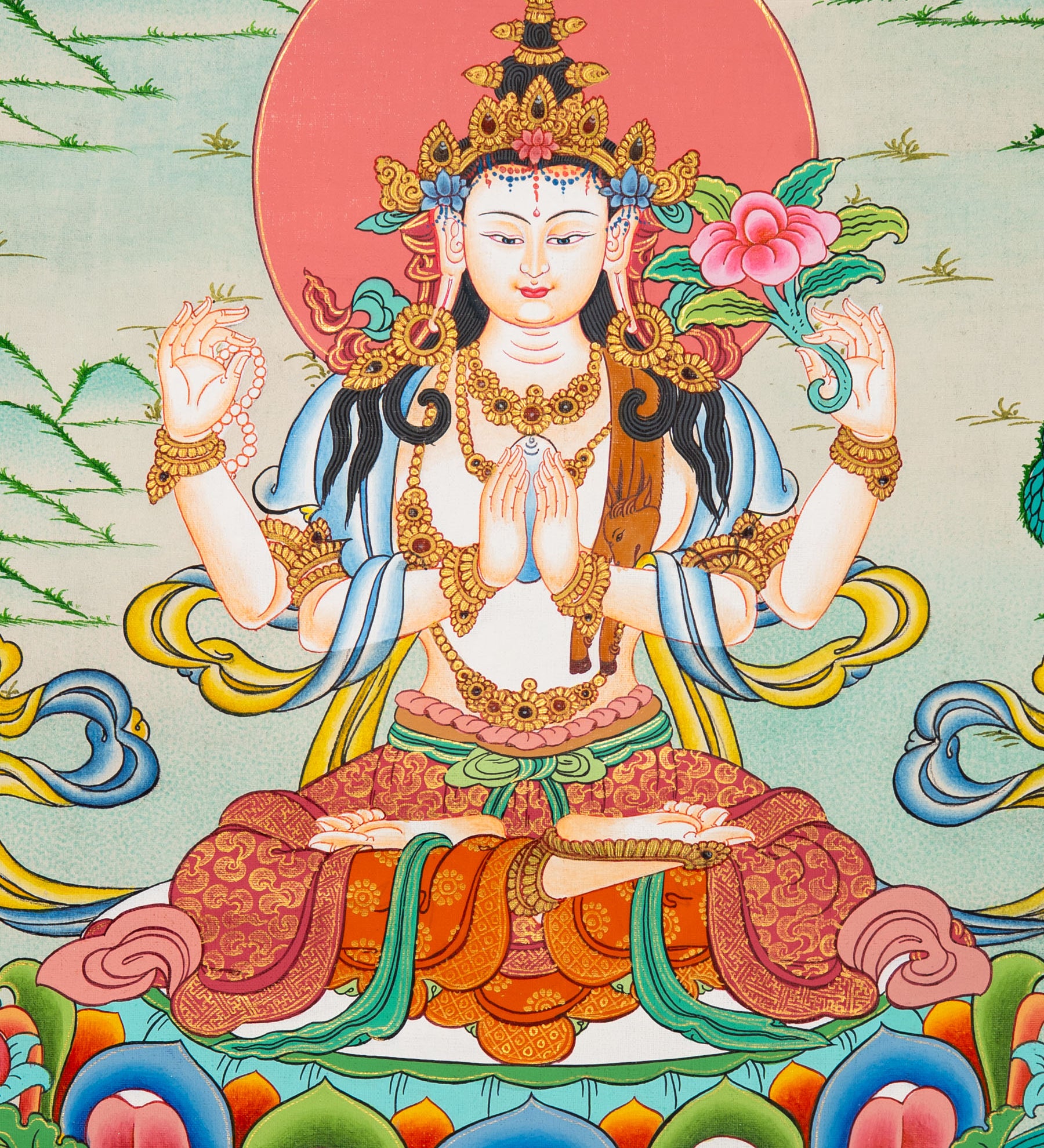 Chenrezig Thangka Painting  - handpainted art