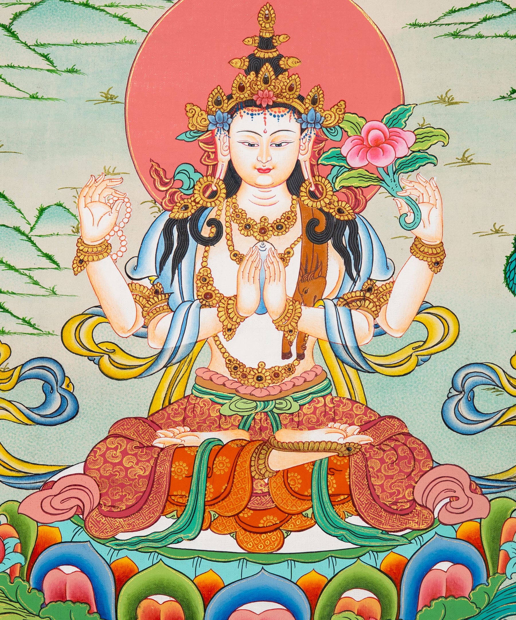 Chenrezig Thangka Painting  - handpainted art