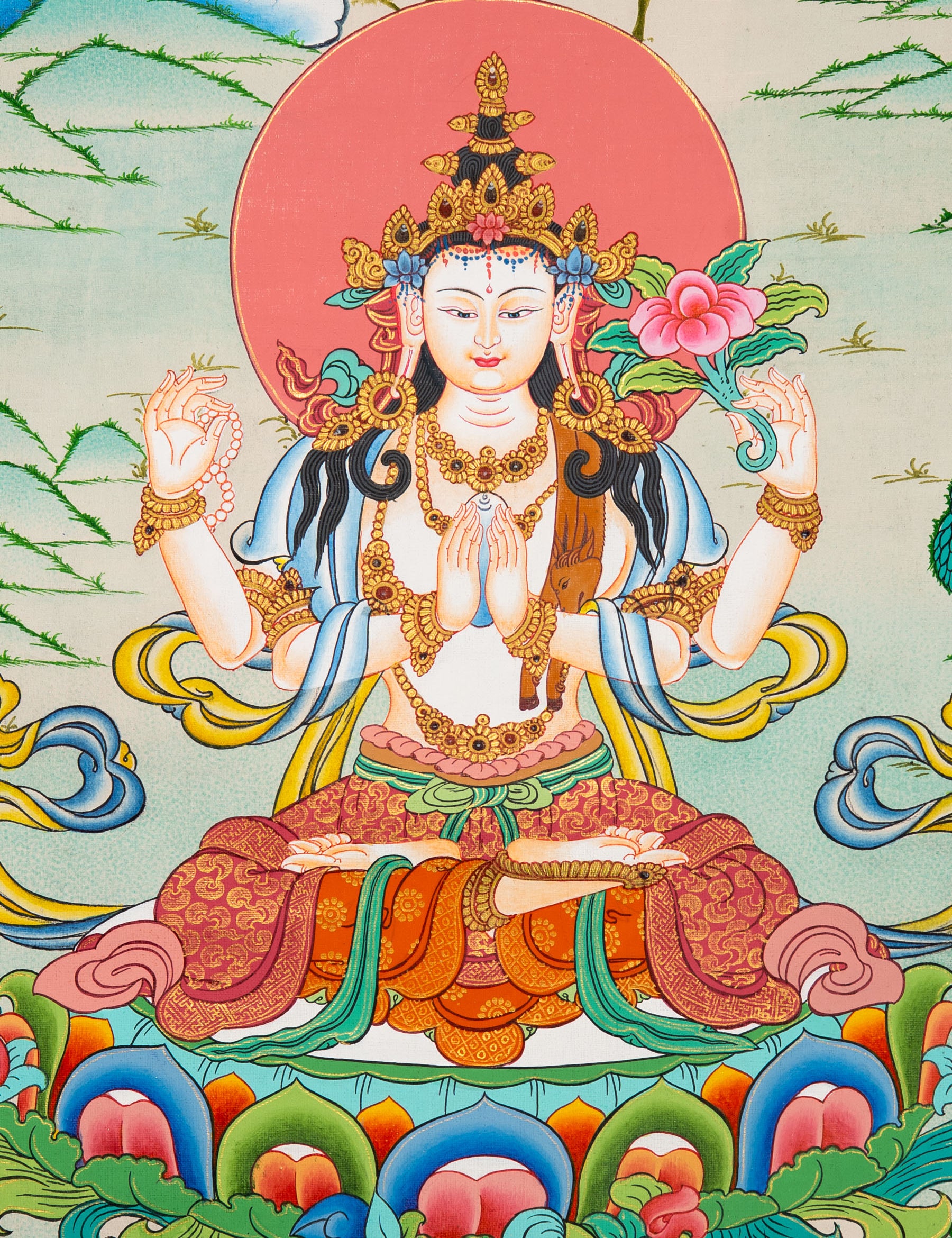 Chenrezig Thangka Painting  - handpainted art