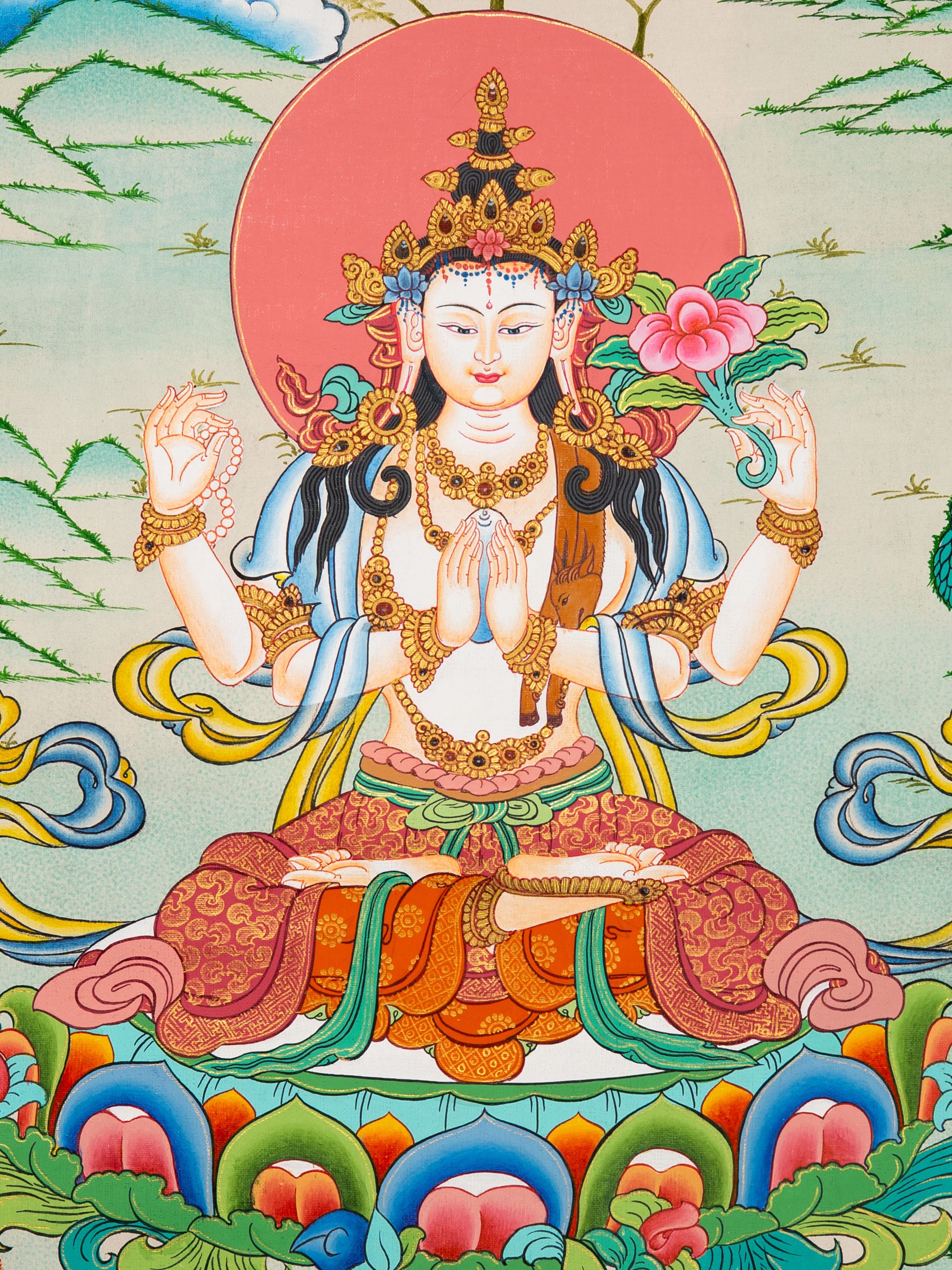Chenrezig Thangka Painting  - handpainted art