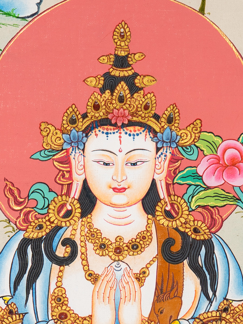 Chenrezig Thangka Painting  - handpainted art