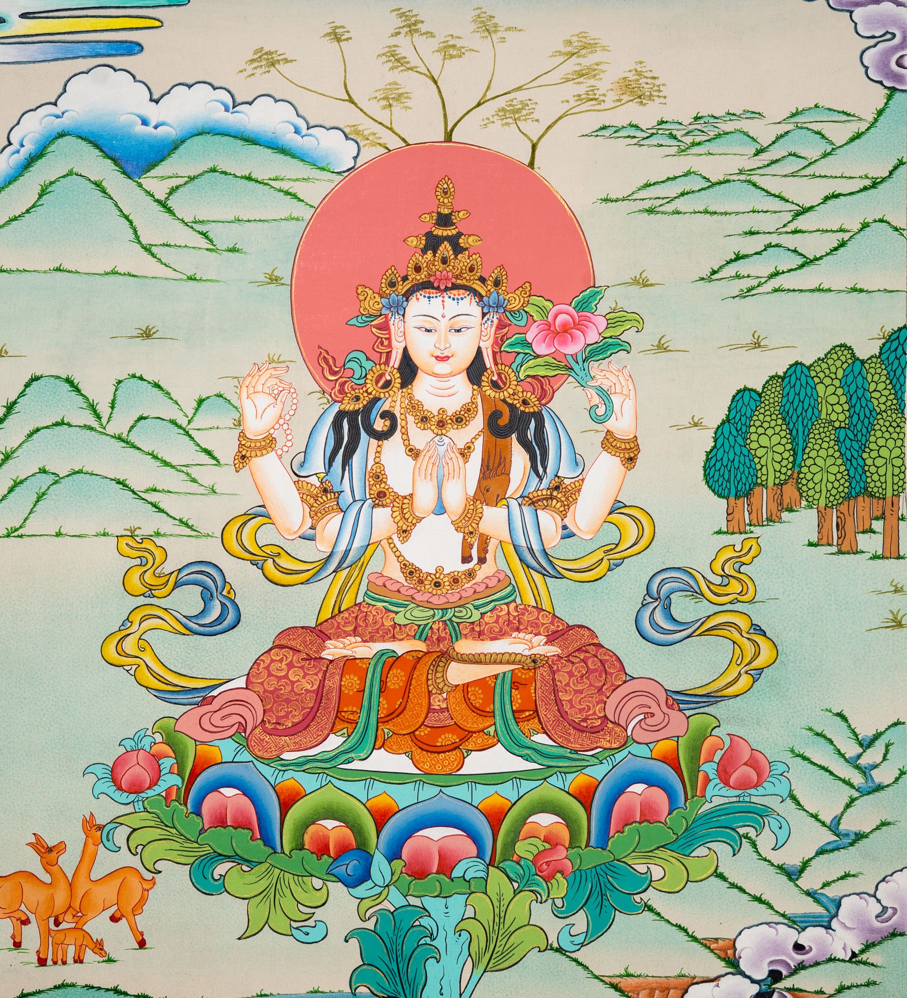 Chenrezig Thangka Painting  - handpainted art