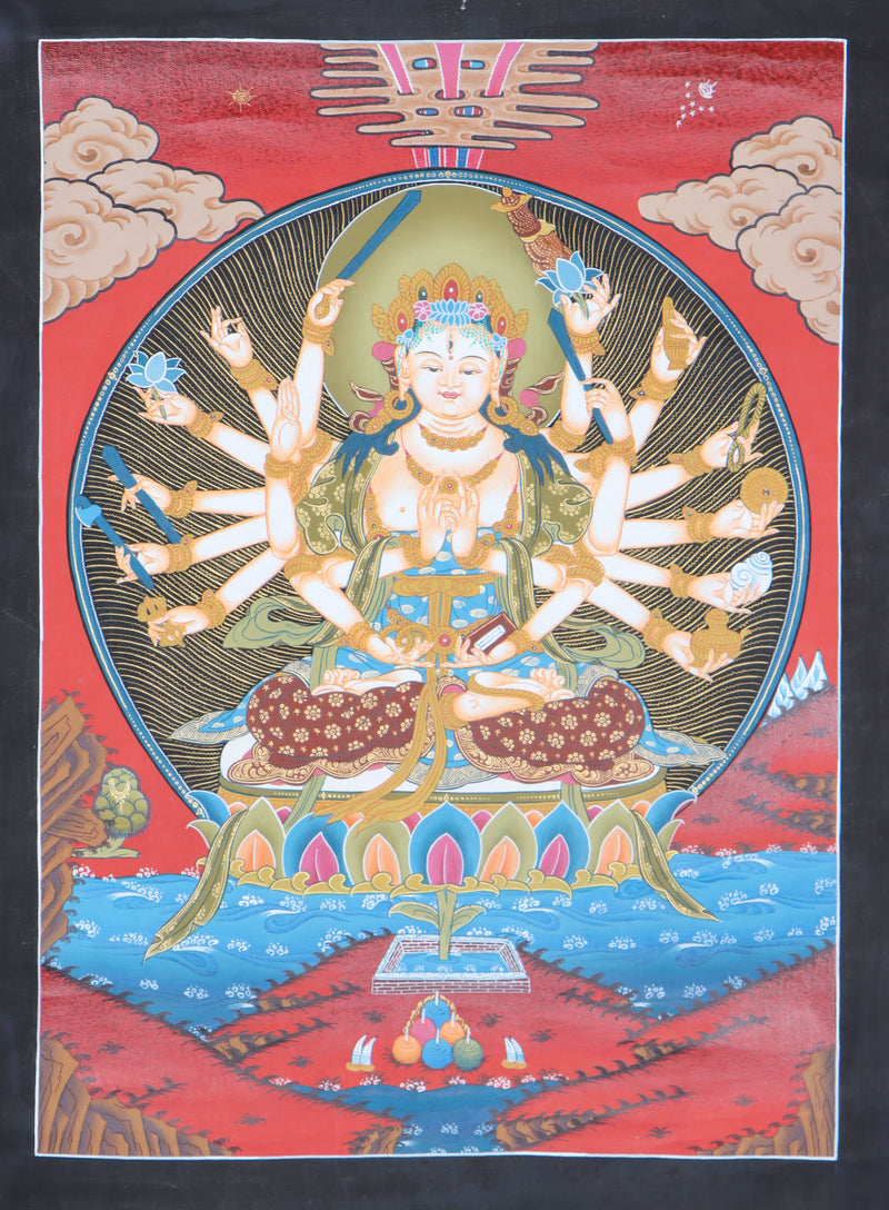 Maha Cundi Thangka of Bodhisattva, also called Chundi and Guanyin in China.