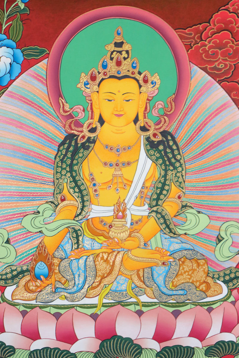 Crown Buddha Thangka is a strong visual aid for meditation and contemplation, enabling people to expand their knowledge of the Buddha's teachings.