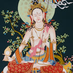 Dukkar thangka painting White Umbrella Goddess Tibetan protective deity with multiple arms seated on lotus