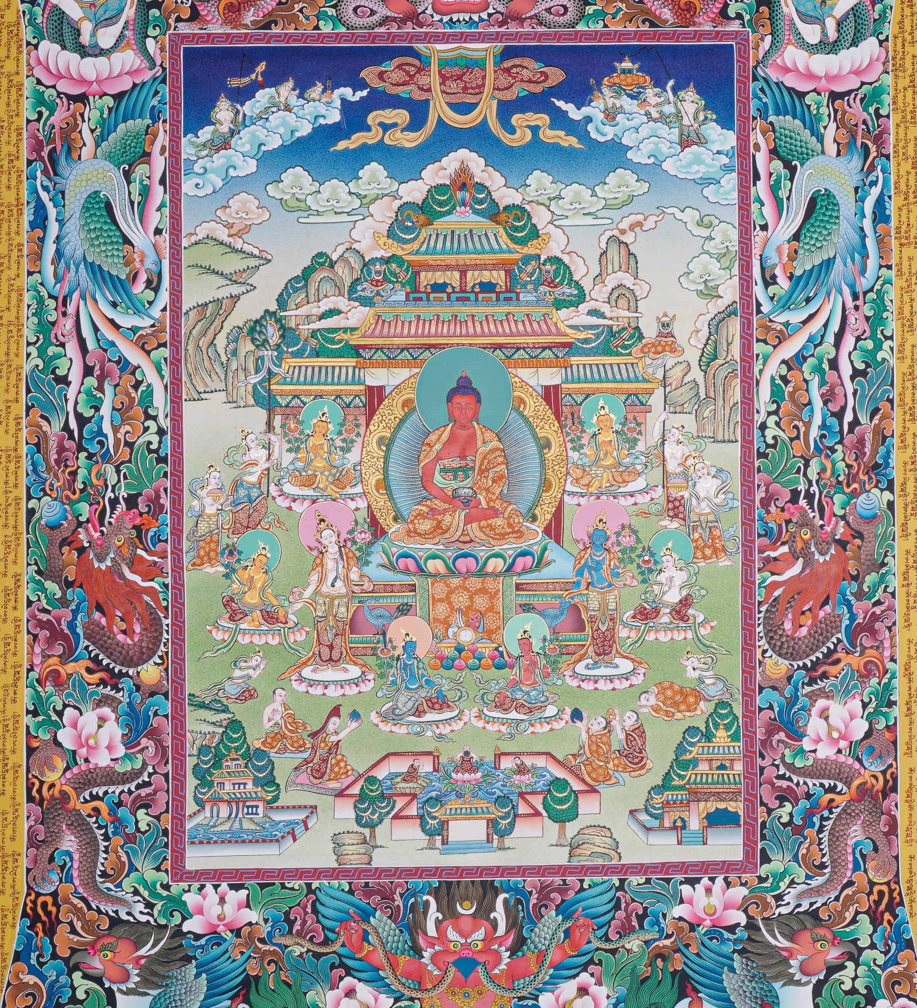 Handpainted Amitabha Temple - Tibetan Thangka 