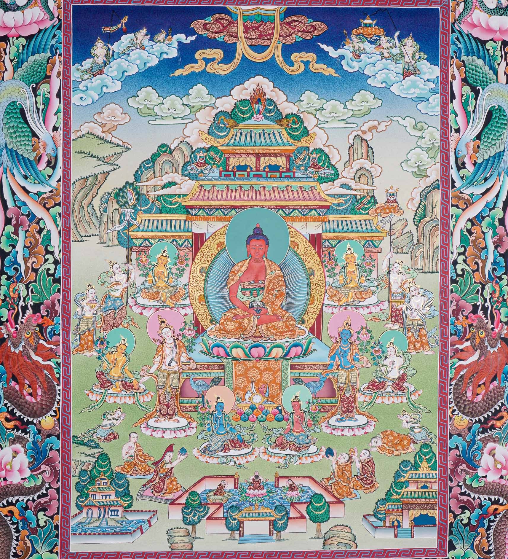 Handpainted Amitabha Temple - Tibetan Thangka