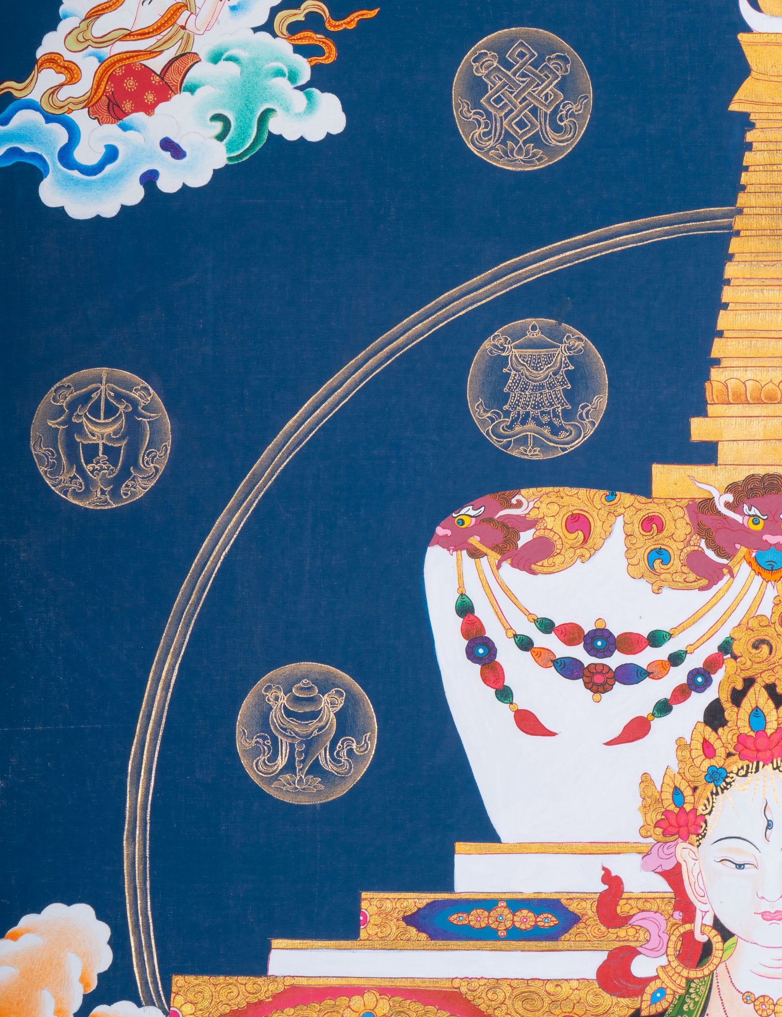 Handpainted White Tara (Stupa) Thangka - Tibetan Art